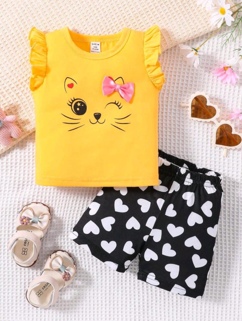 Plush-Nifty Basics - Cat Love in Yellow Black Contrast with Shorts