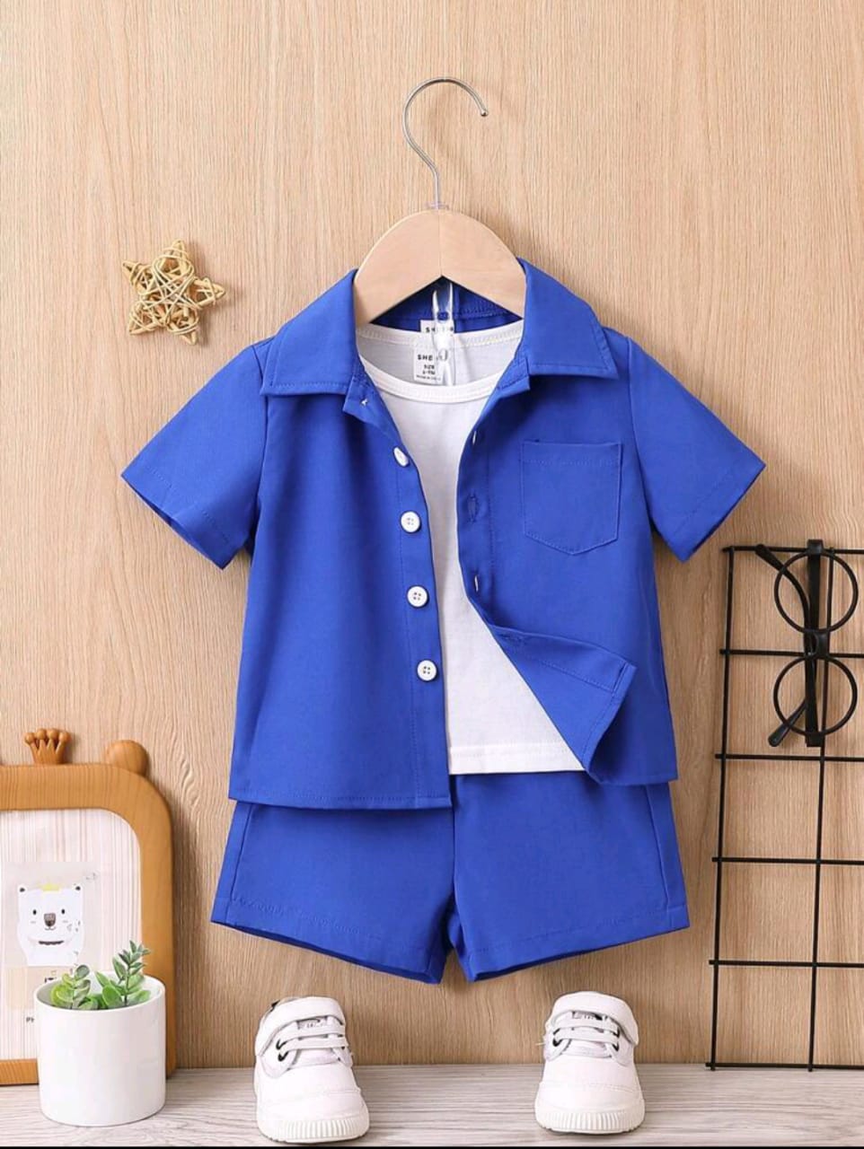 Plush-Boys Short and Shirt Set - Bright Blue