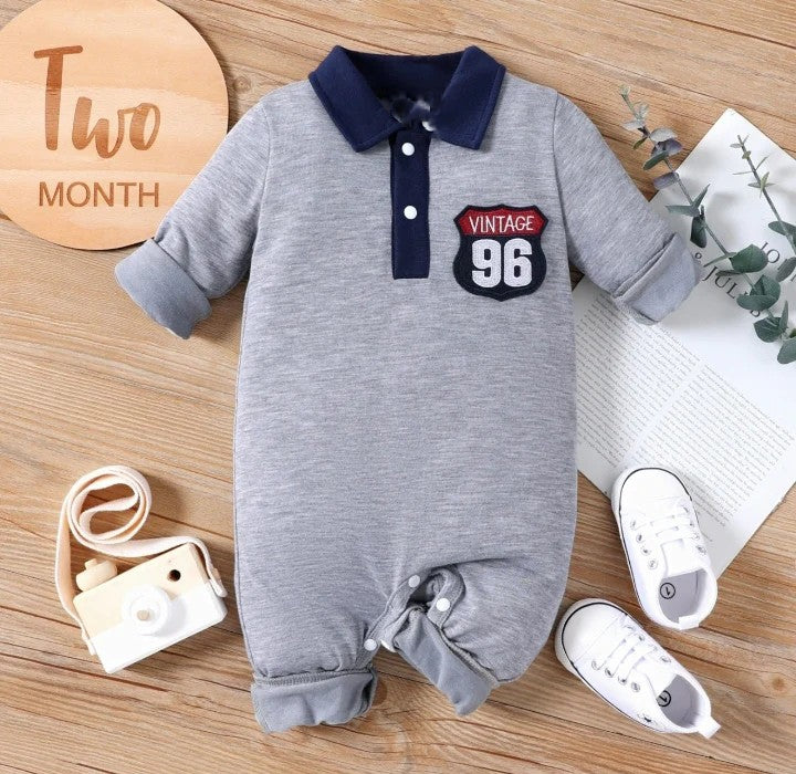 Plush-Polo Romper - Grey Vintage 96