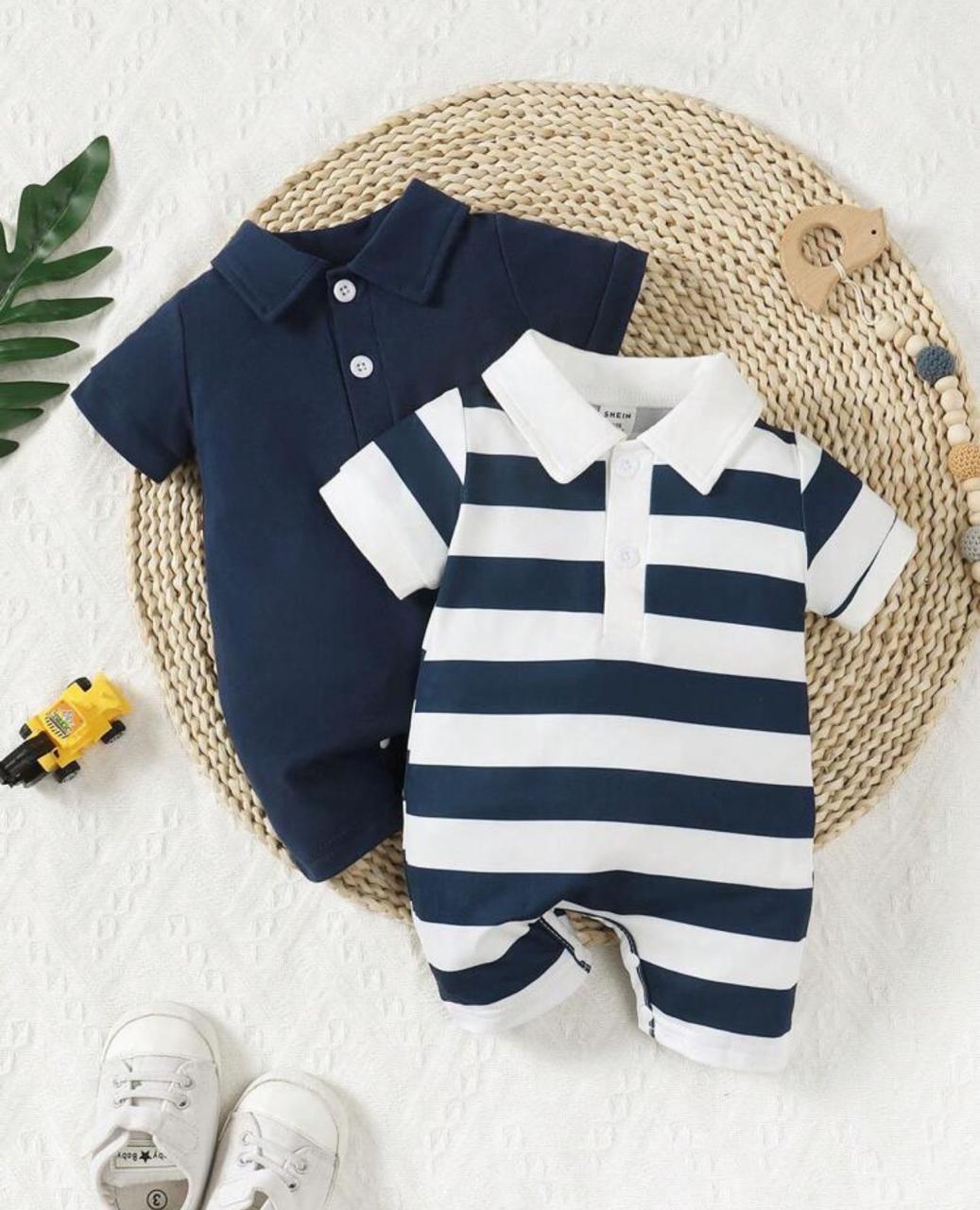 Plush-Polo Romper - Blue