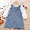 Plush-Denim Round Collar frock with pockets on front