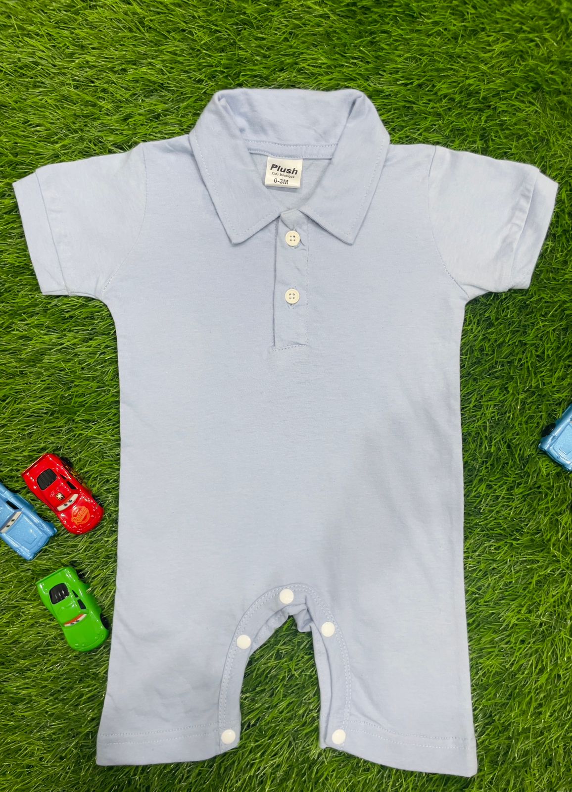 Plush-Polo Romper - Blue