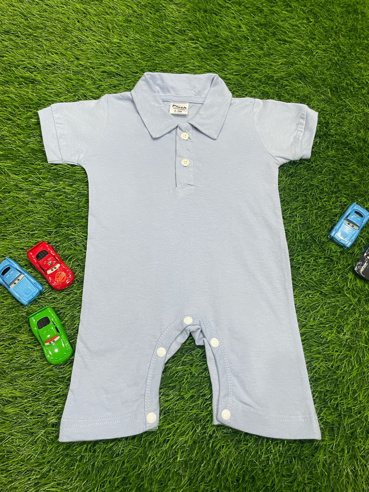 Plush-Polo Romper - Blue