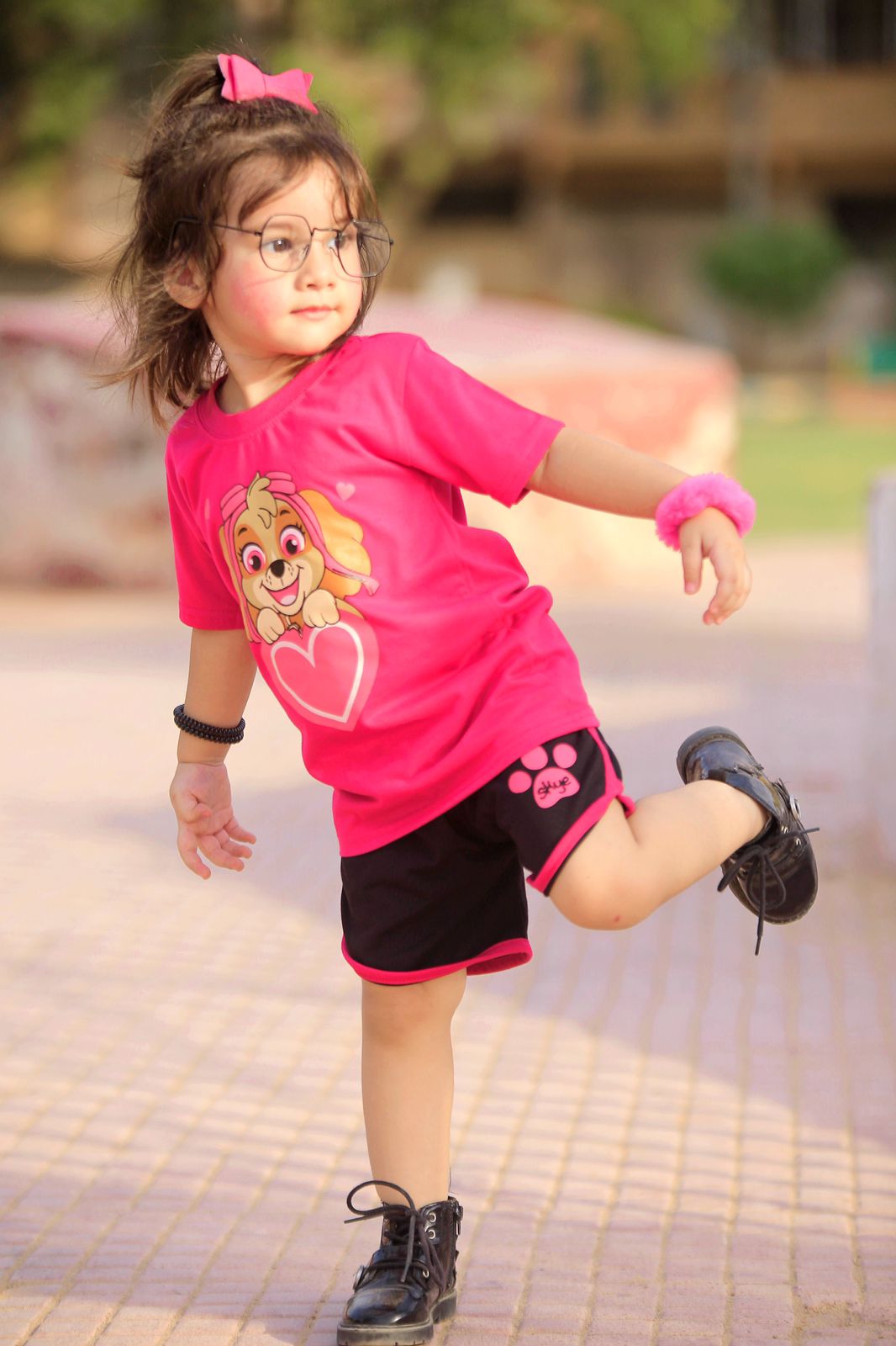 Plush-Nifty Basics - Puppy Love in Pink & Black Contrast with Shorts