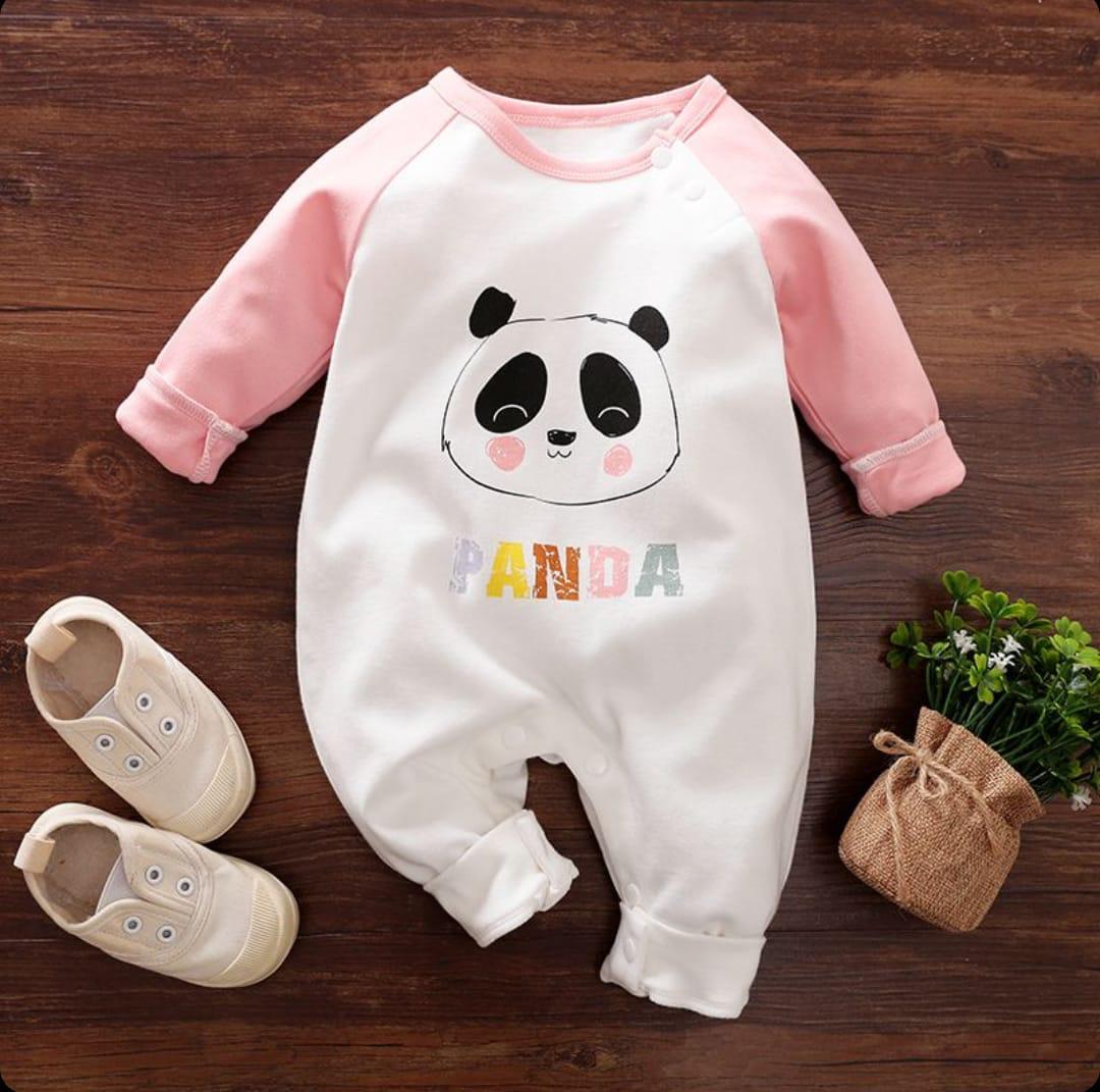 Plush - Printed Romper - Pink Panda Contrast