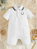 Plush - Polo Romper – White Short Sleeve  with Deer Antler Print