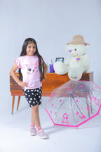 Plush-Nifty Basics - Cat Love in Light Pink Black Contrast with Shorts