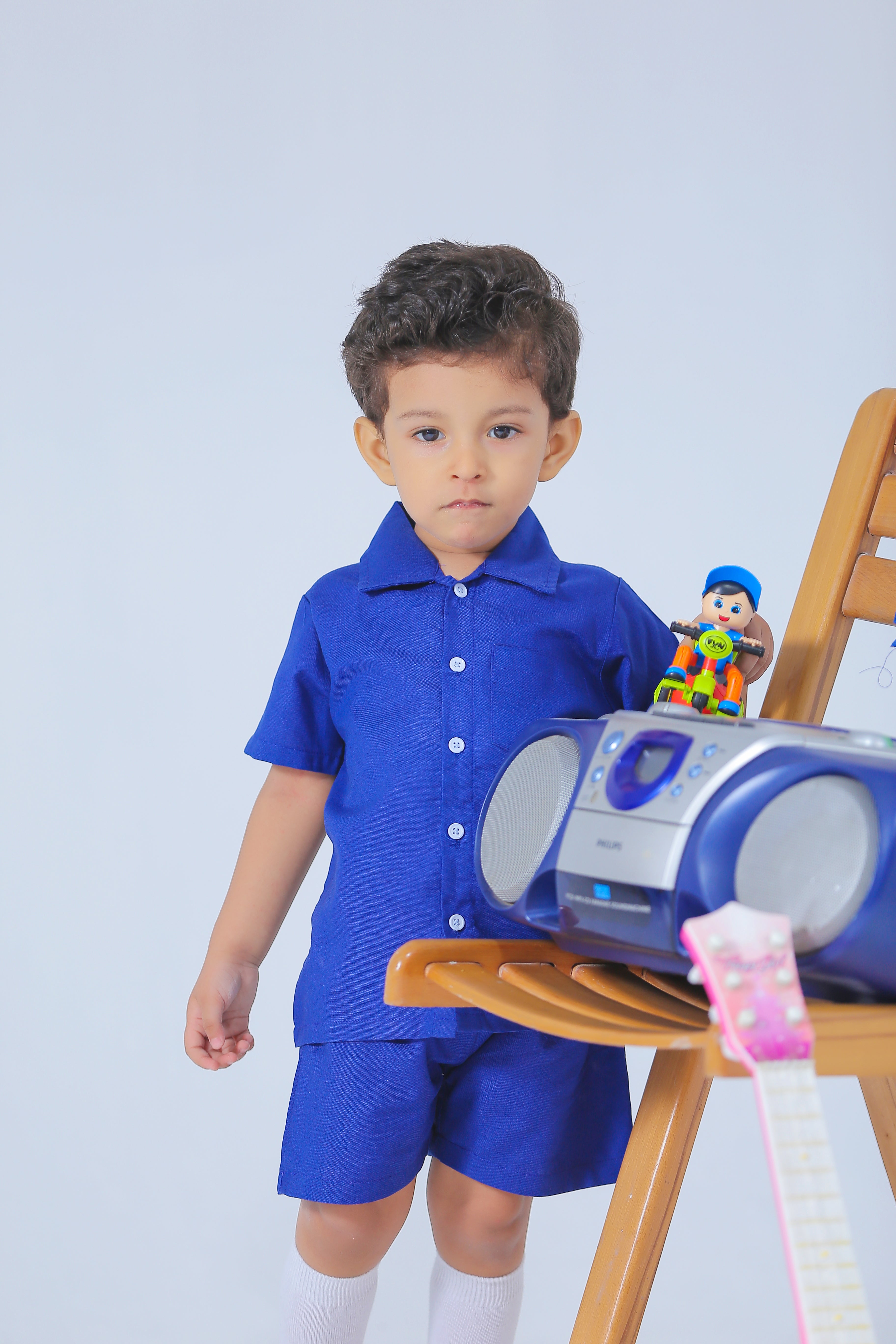 Plush-Boys Short and Shirt Set - Bright Blue