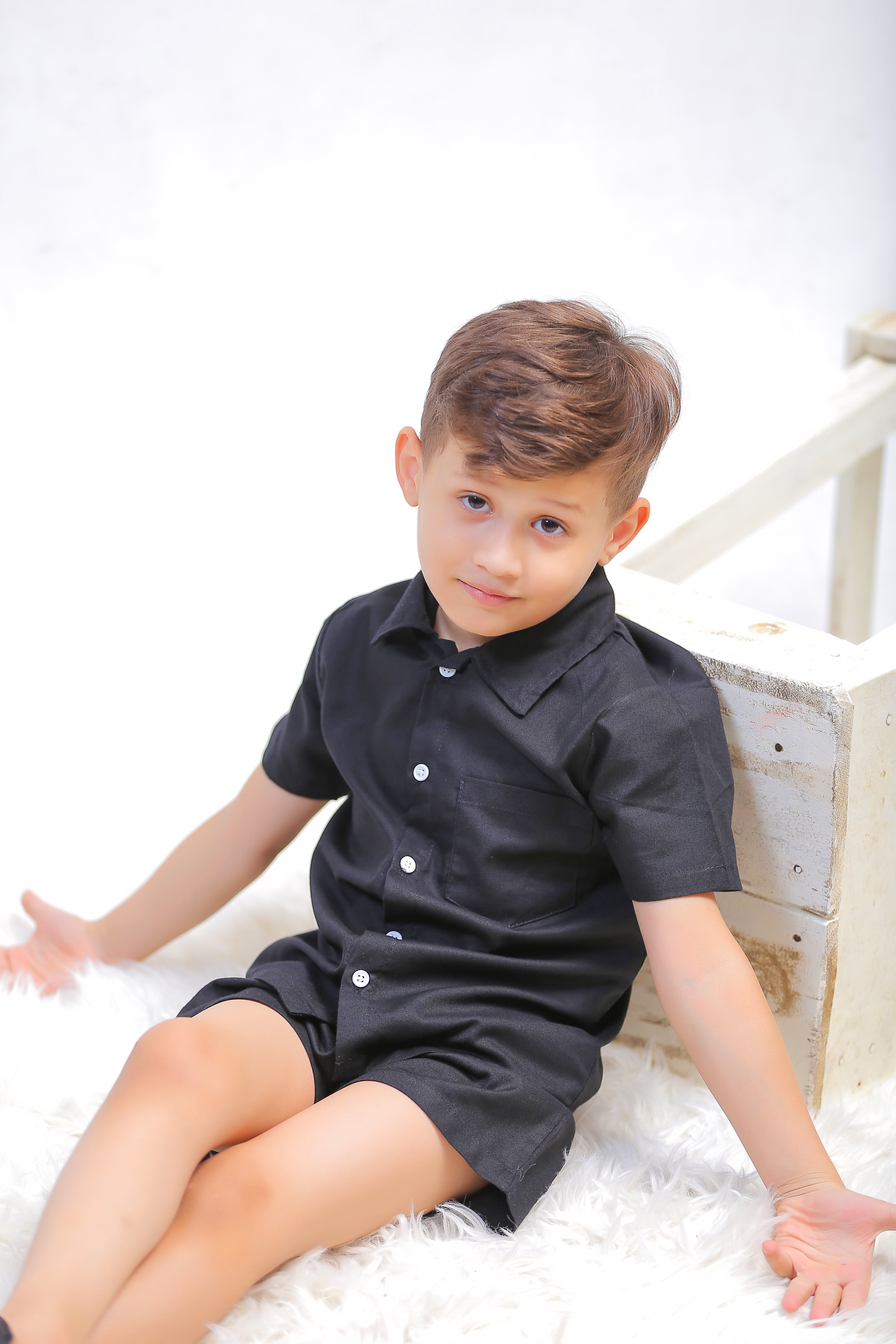 Plush-Boys Short and Shirt Set - Black