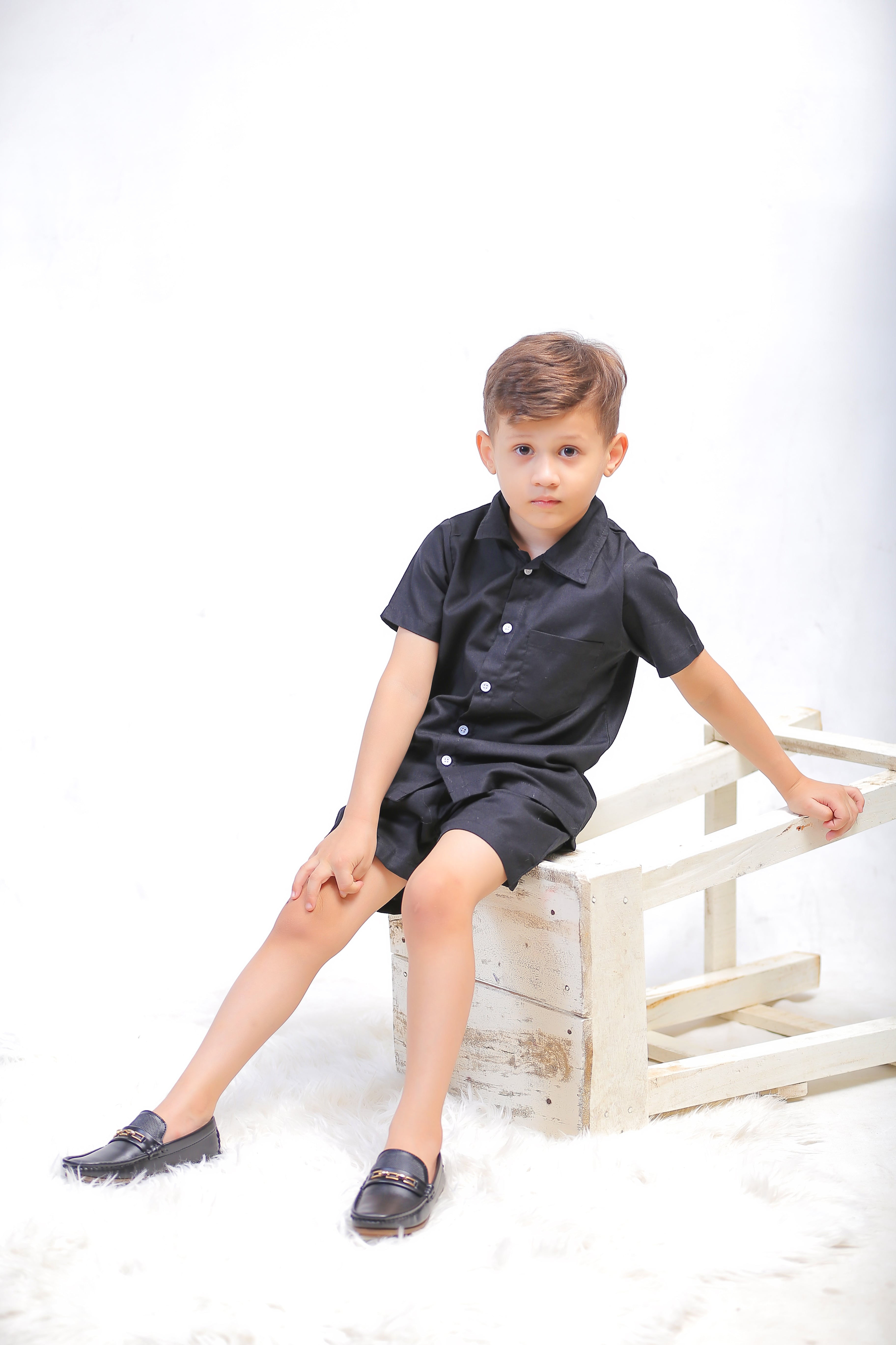 Plush-Boys Short and Shirt Set - Black