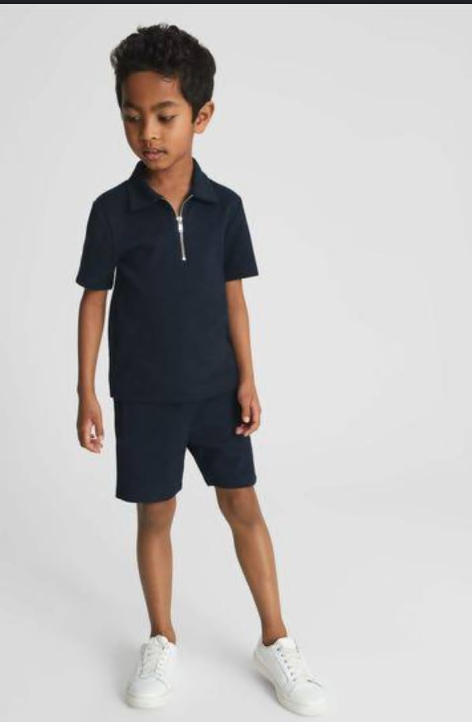 Plush-Waffle Textured Polo Sets-Dark Blue