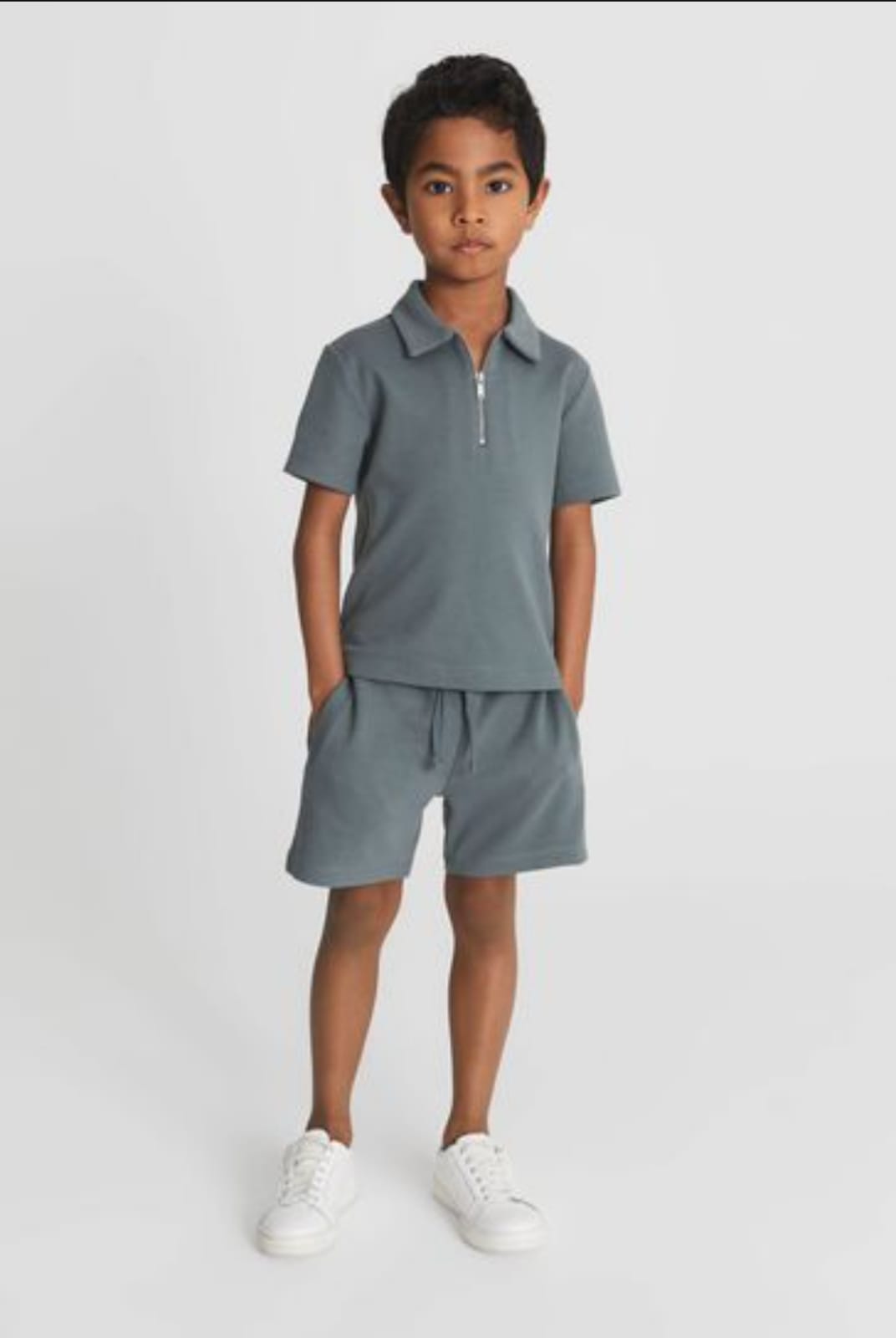 Plush-Waffle Textured Polo Sets-Charcoal