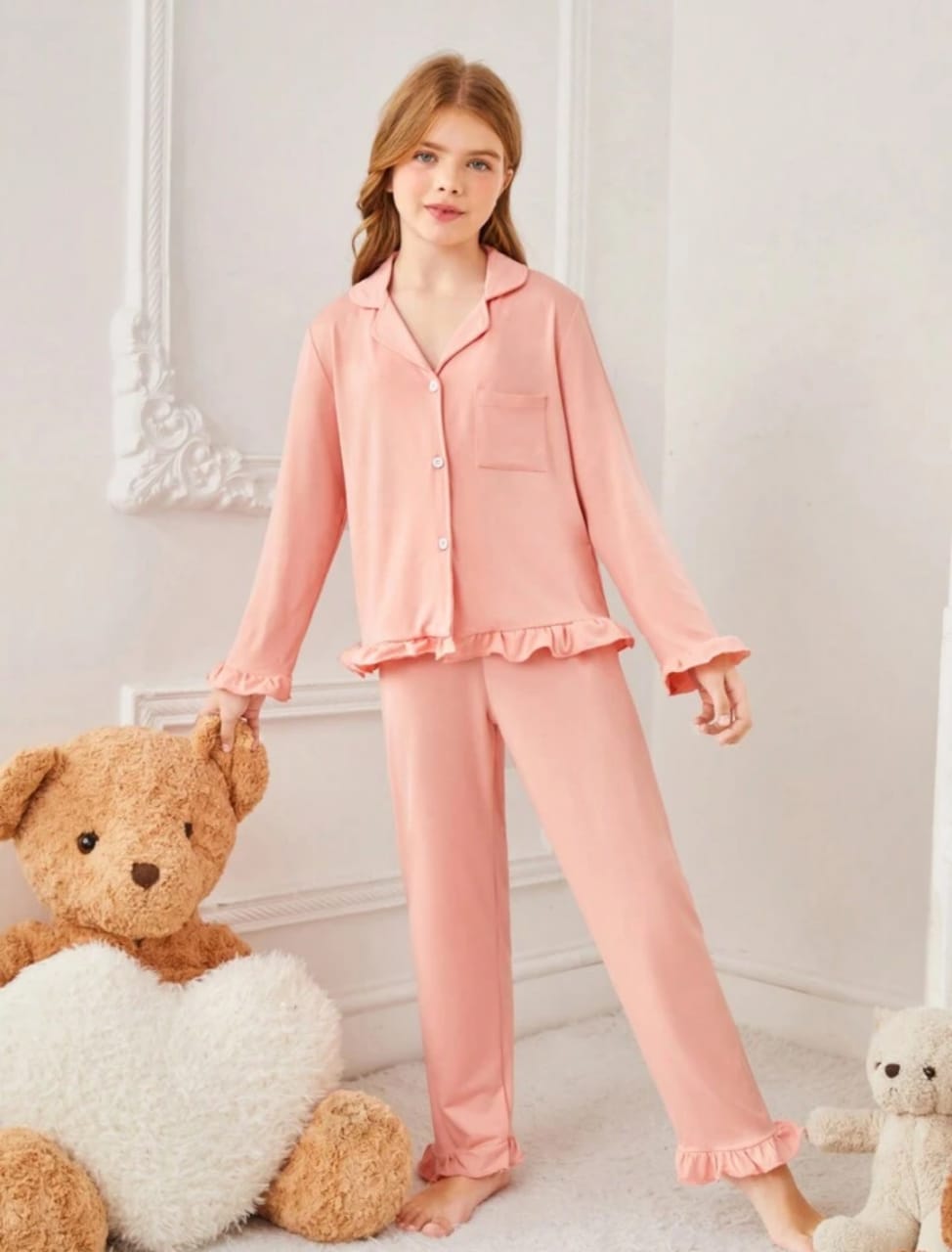 Plush Night Suit - PJ Set Pink Flowers