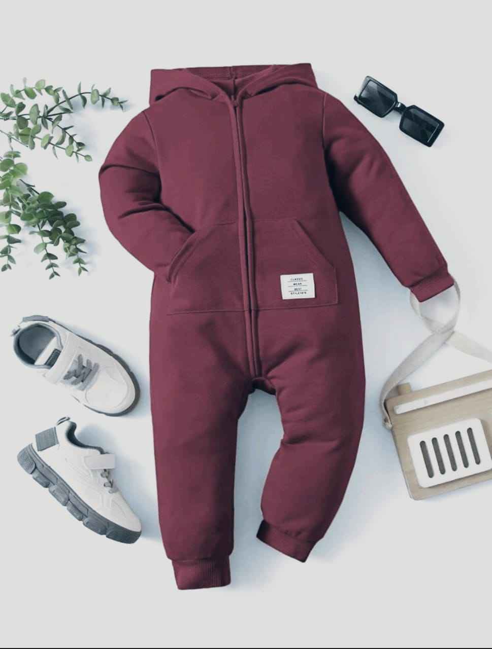 Plush-Hoodie Romper - Mauve Pink