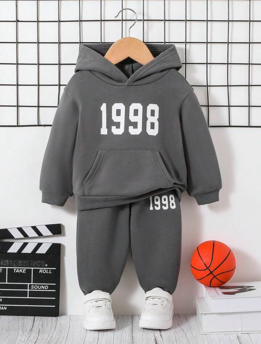 Plush Hoodied Fleece Shirt & Trouser - 1998 Basic in Charcoal Grey