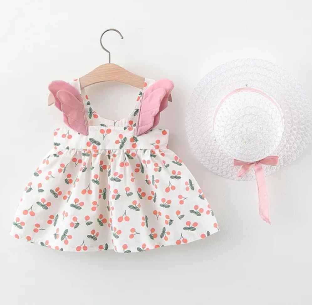 Baby Girl 2PCS ALL OVER PRINT SLEEVELESS DRESS WITH HAT