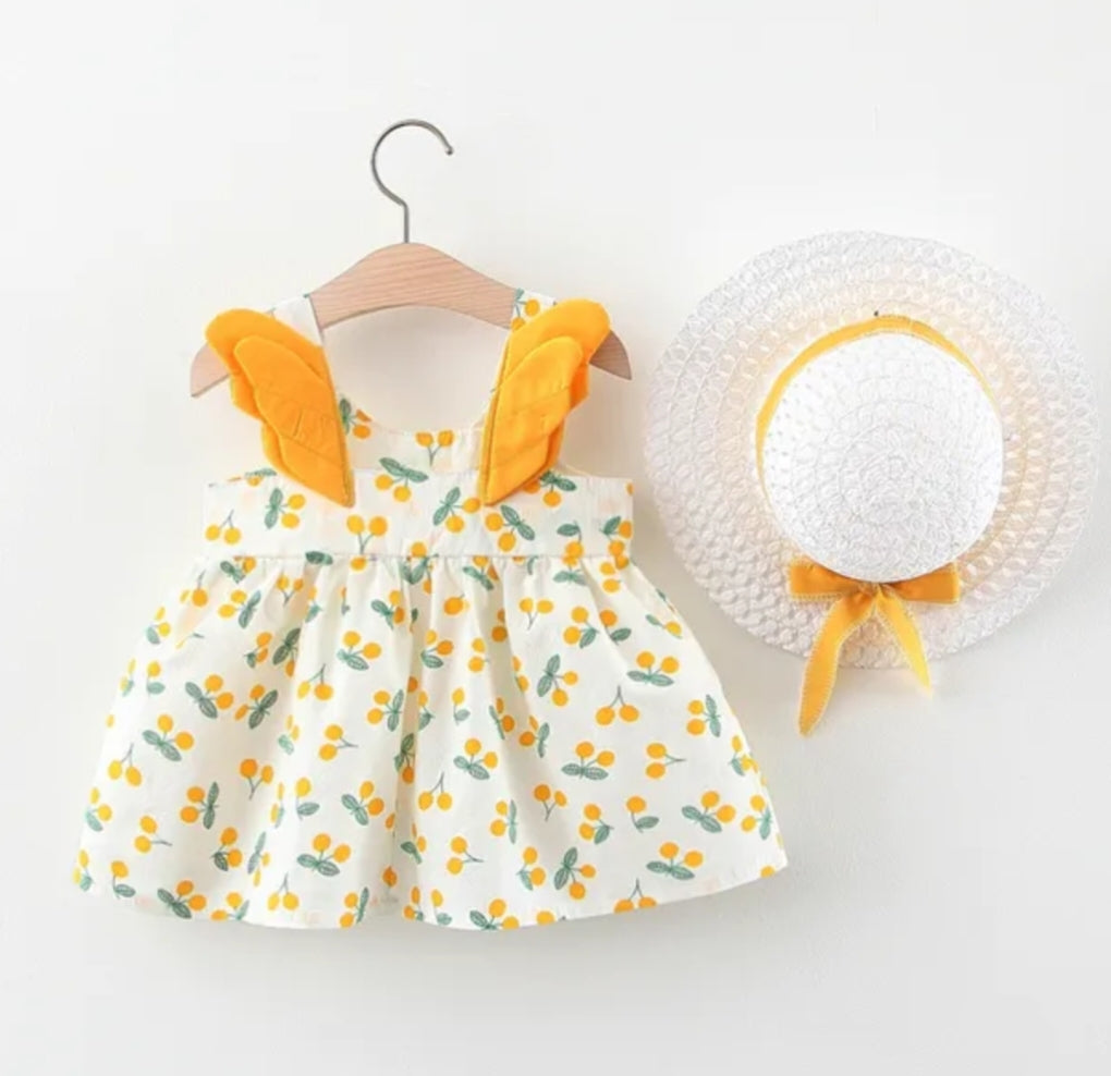Baby Girl 2PCS ALL OVER PRINT SLEEVELESS DRESS WITH HAT