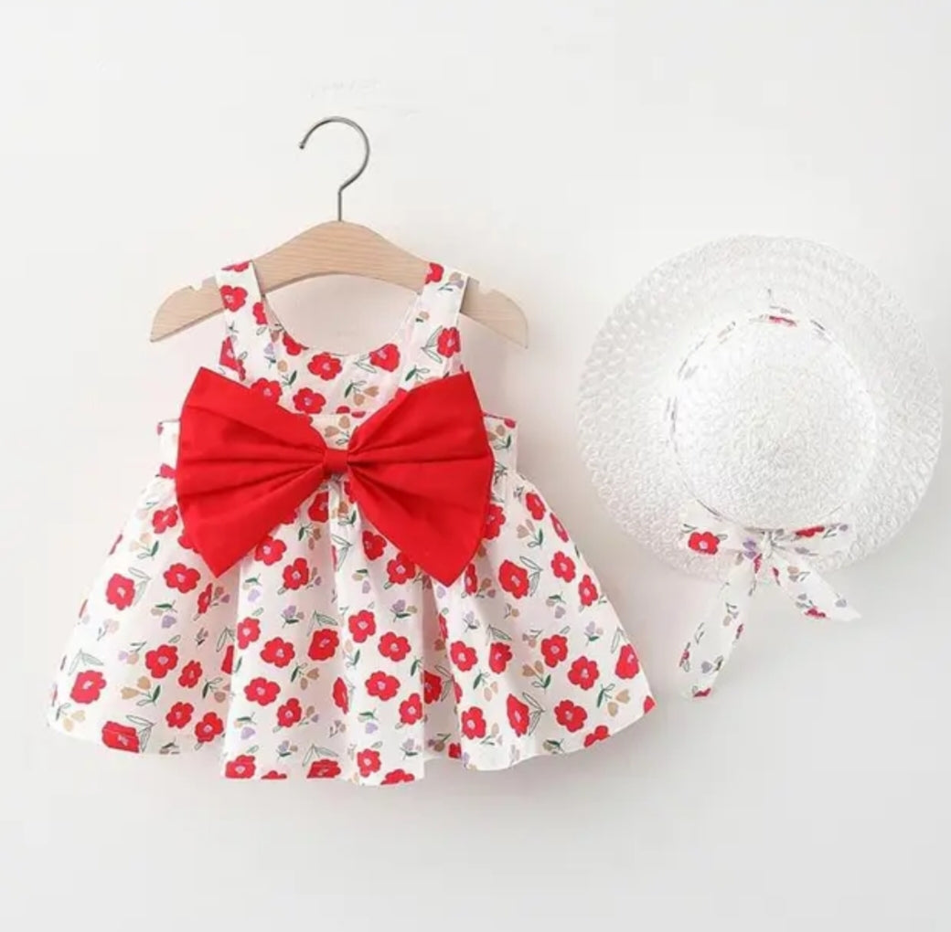 Baby Girl 2PCS ALL OVER PRINT SLEEVELESS DRESS WITH HAT