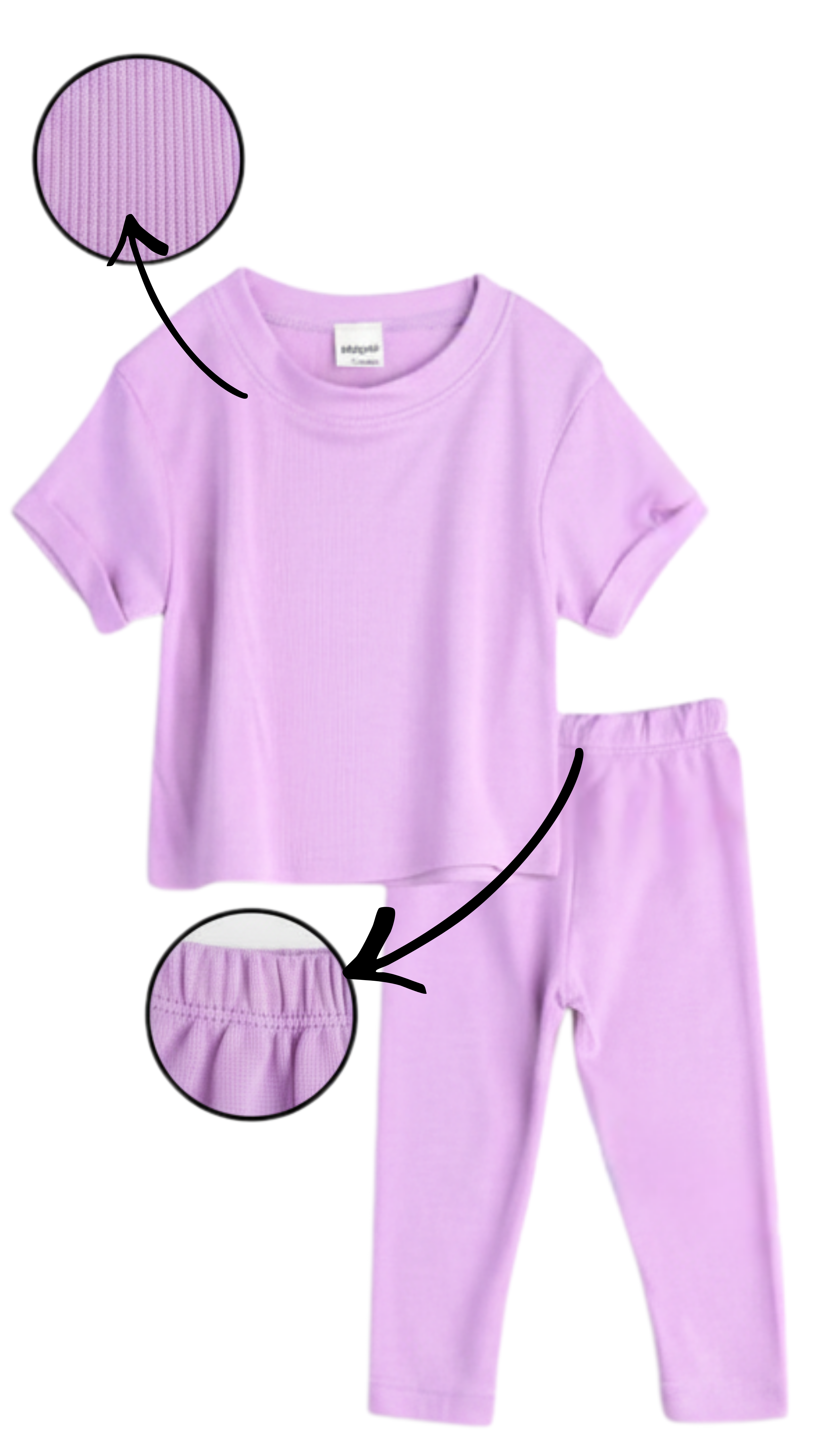 Girl wearing lavender t-shirt and leggings summer outfit