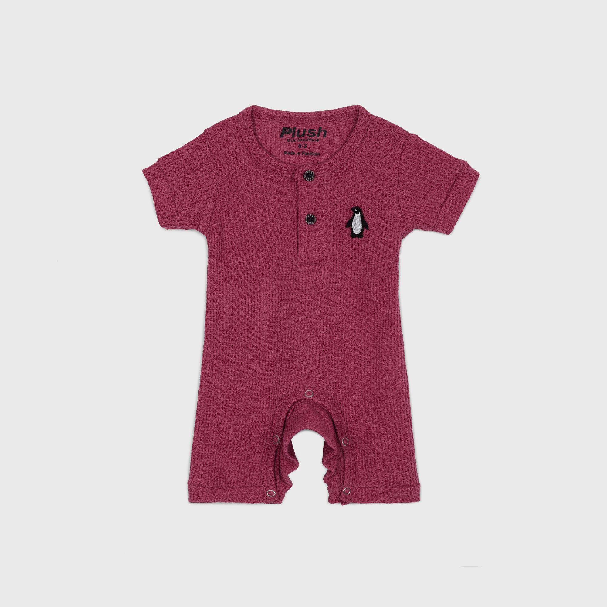 Plush-Half Sleeve Waffle Textured Basic Jumpsuit-Mauve