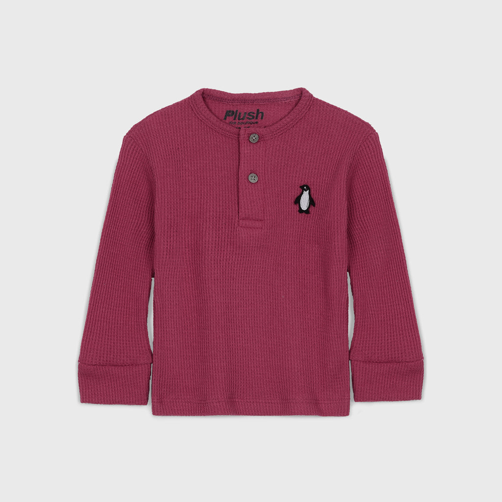 Plush-Waffle Textured Basic PJ Set-Maroon