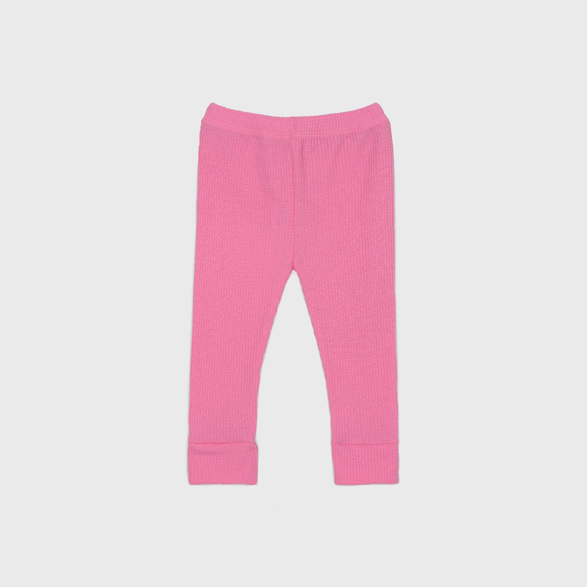 Plush-Waffle Textured Basic PJ Set-Pink