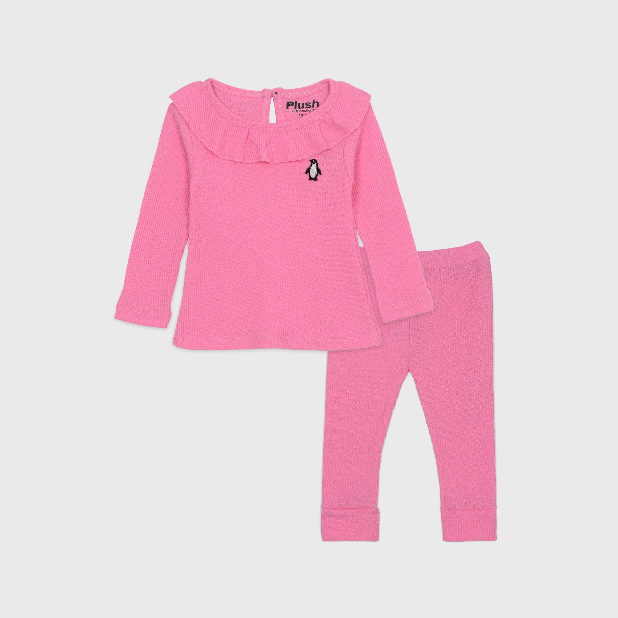 Plush-Waffle Textured Girls Set- Pink