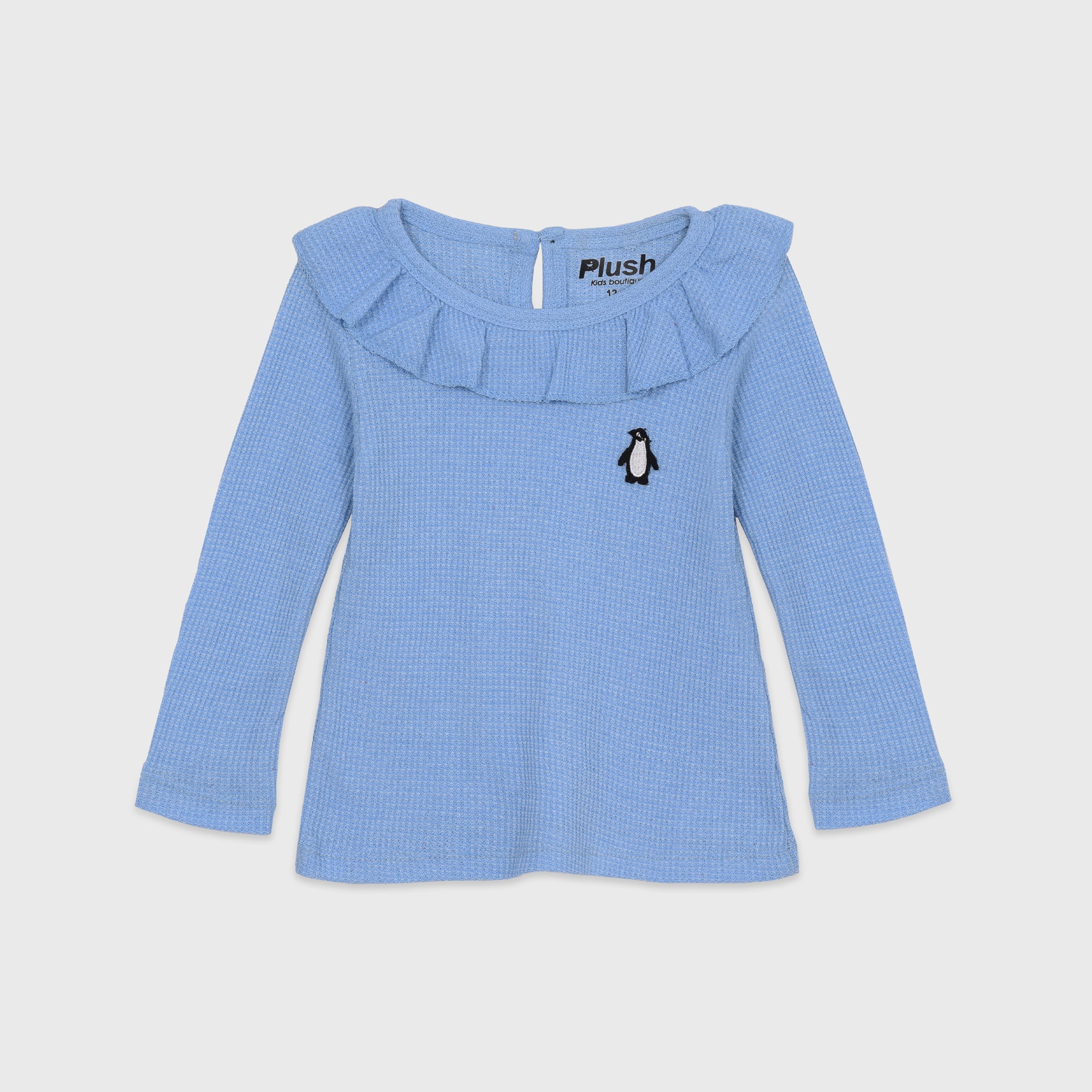 Plush-Waffle Textured Girls Set- Sky Blue