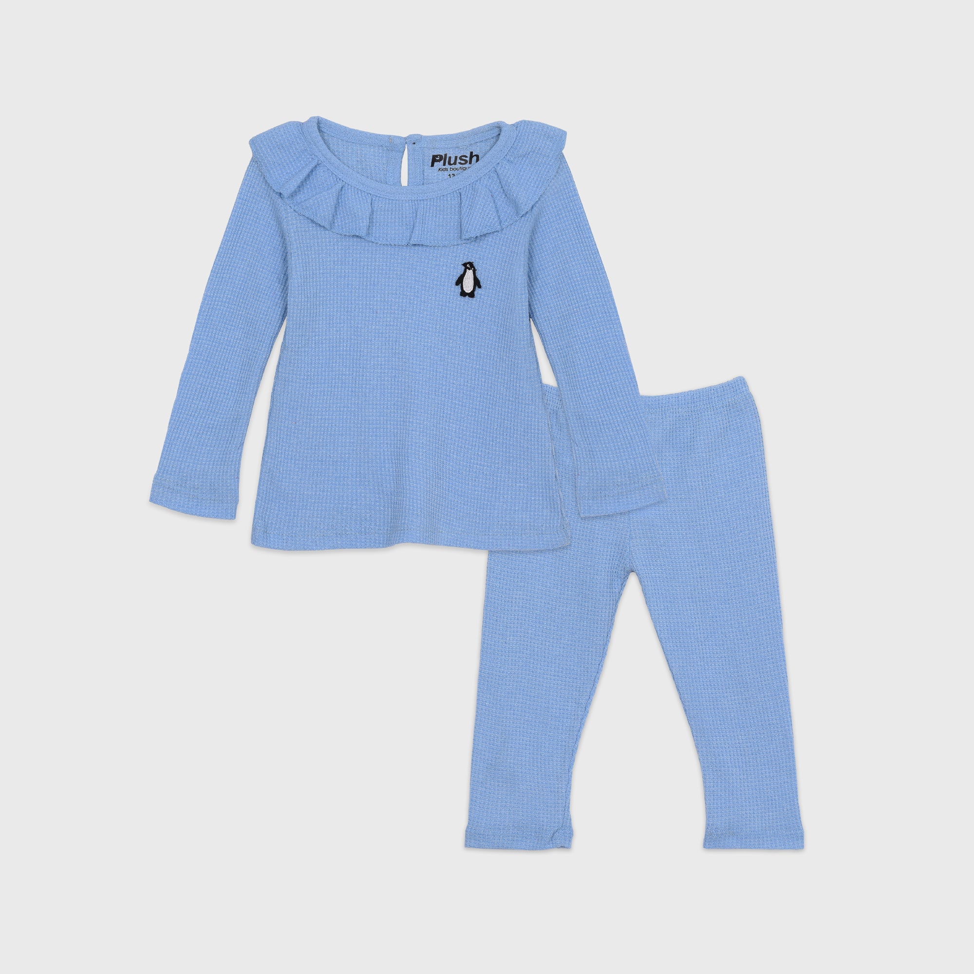 Plush-Waffle Textured Girls Set- Sky Blue