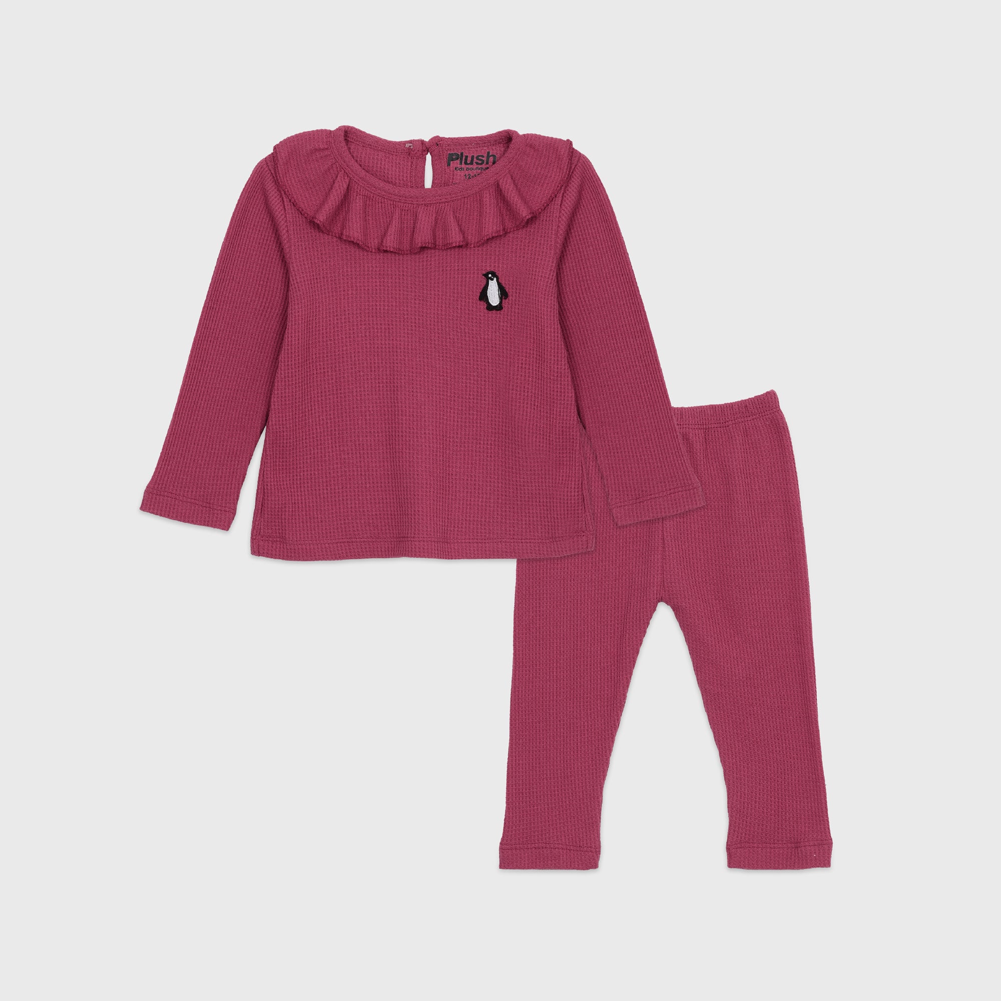 Plush-Waffle Textured Girls Set- Muave