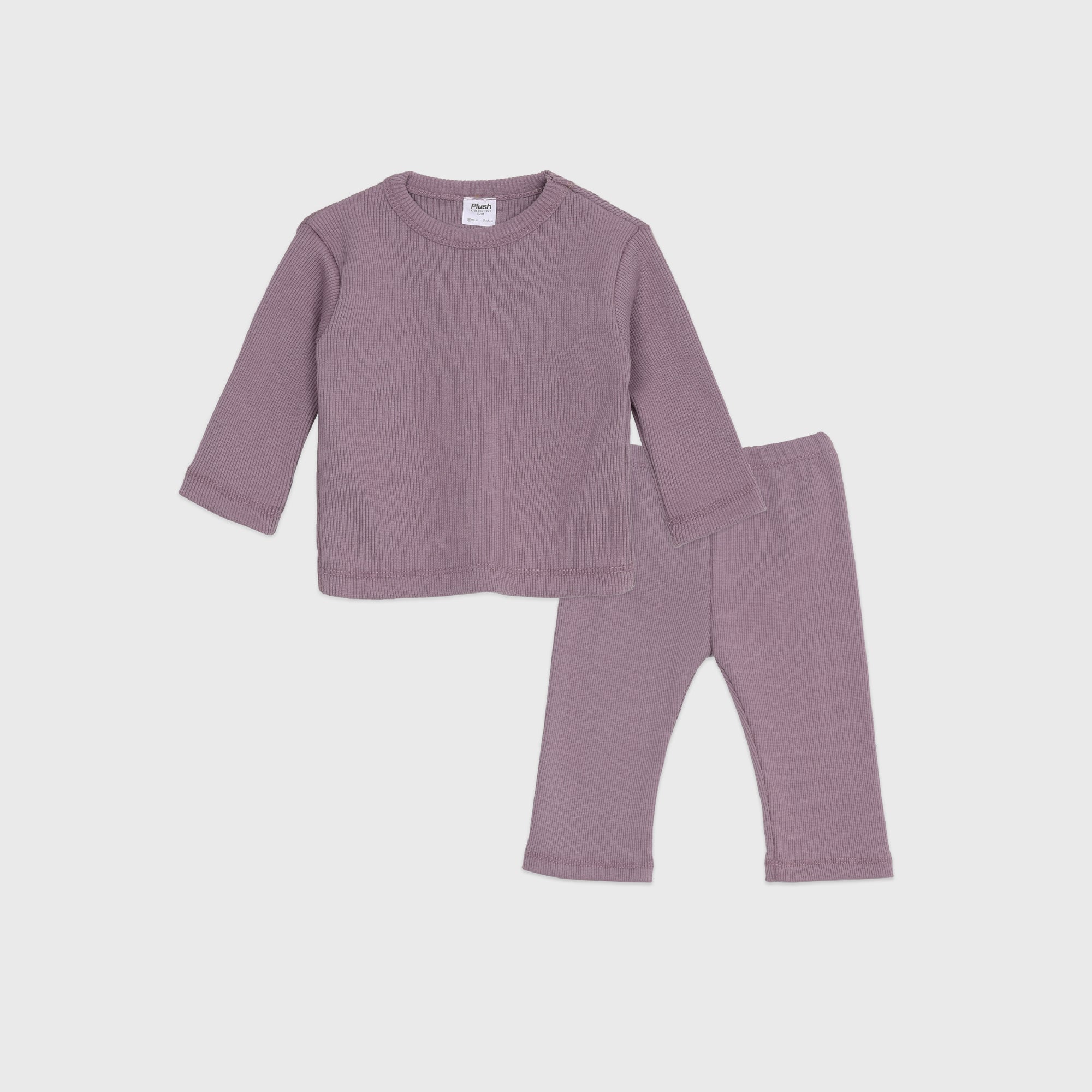 Plush Round Neck Style Ribbed Knit Sweat Set - Lilac Purple