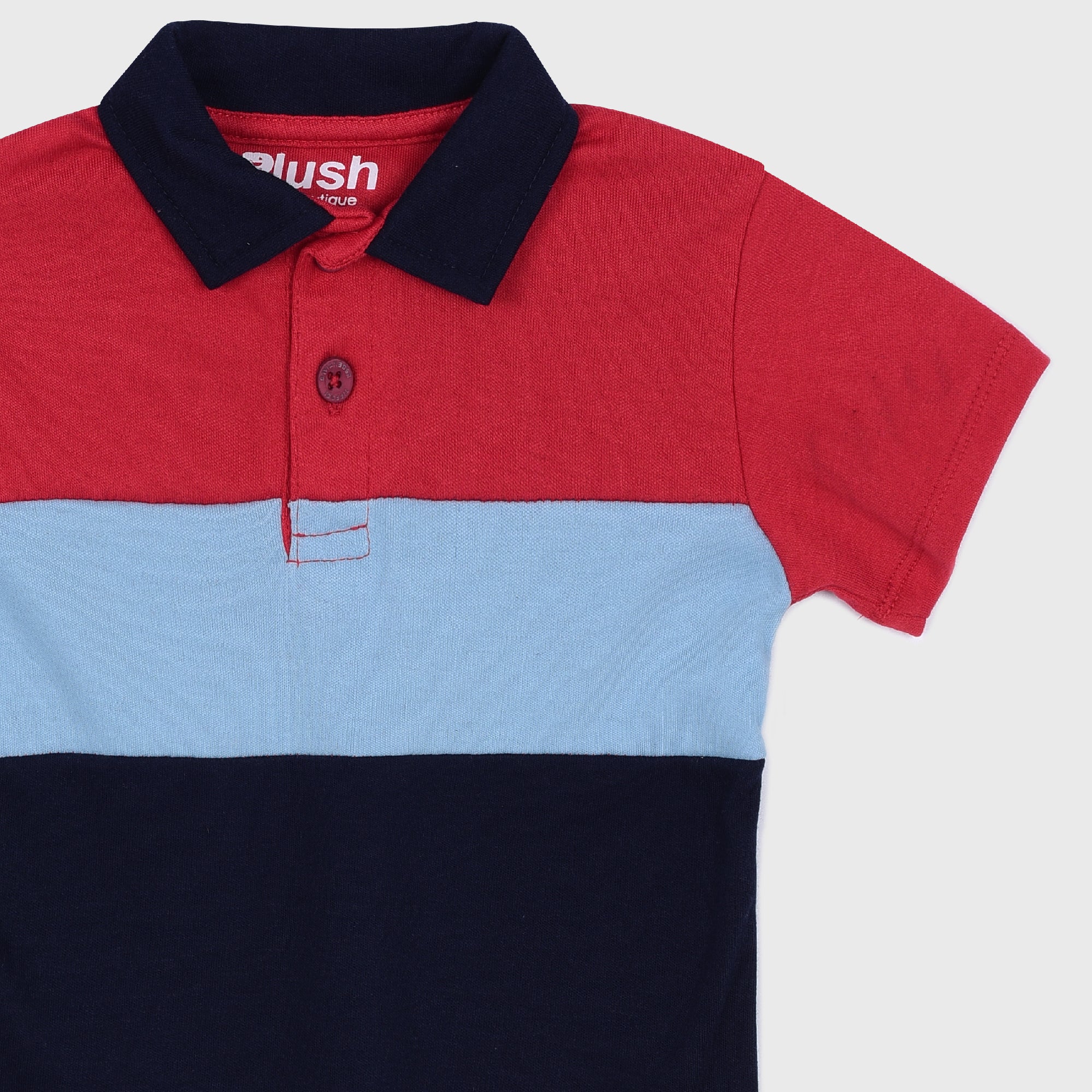 Plush-Baby Plaid Polo Shirt & Shorts-Red-Blue