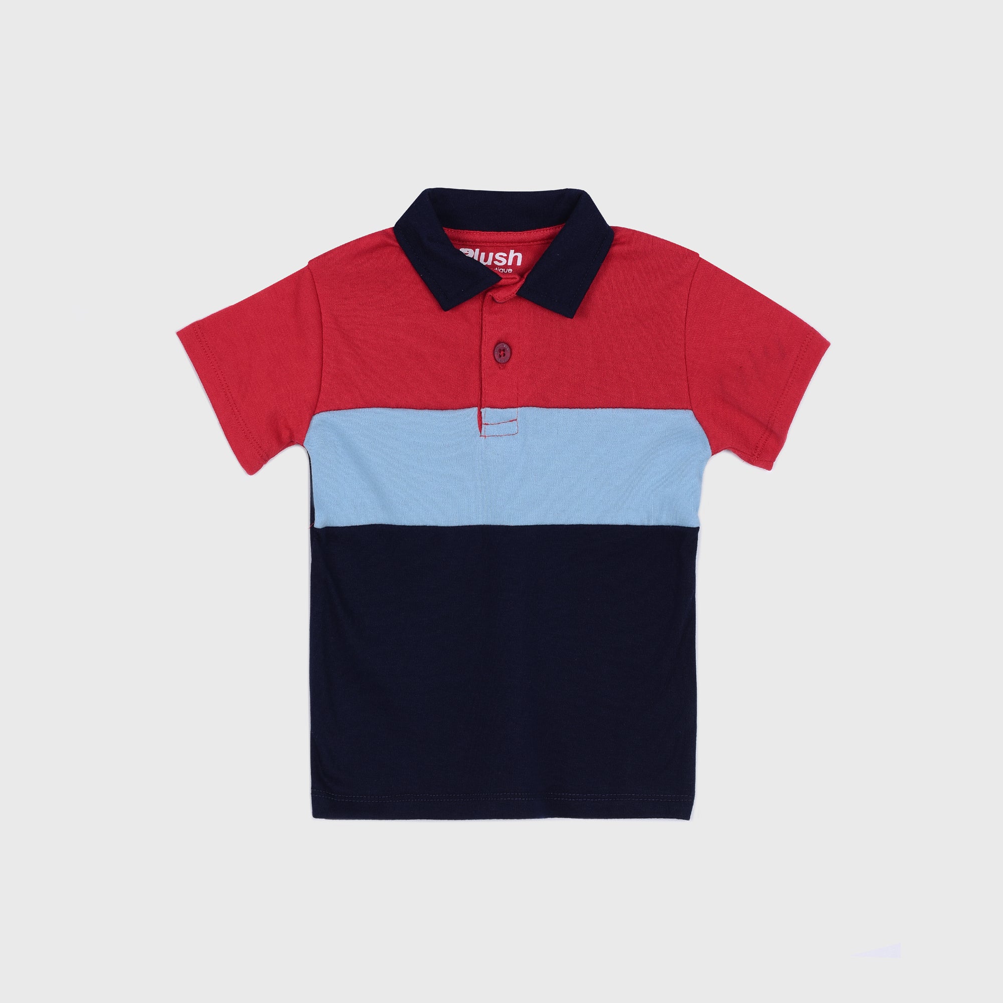 Plush-Baby Plaid Polo Shirt & Shorts-Red-Blue