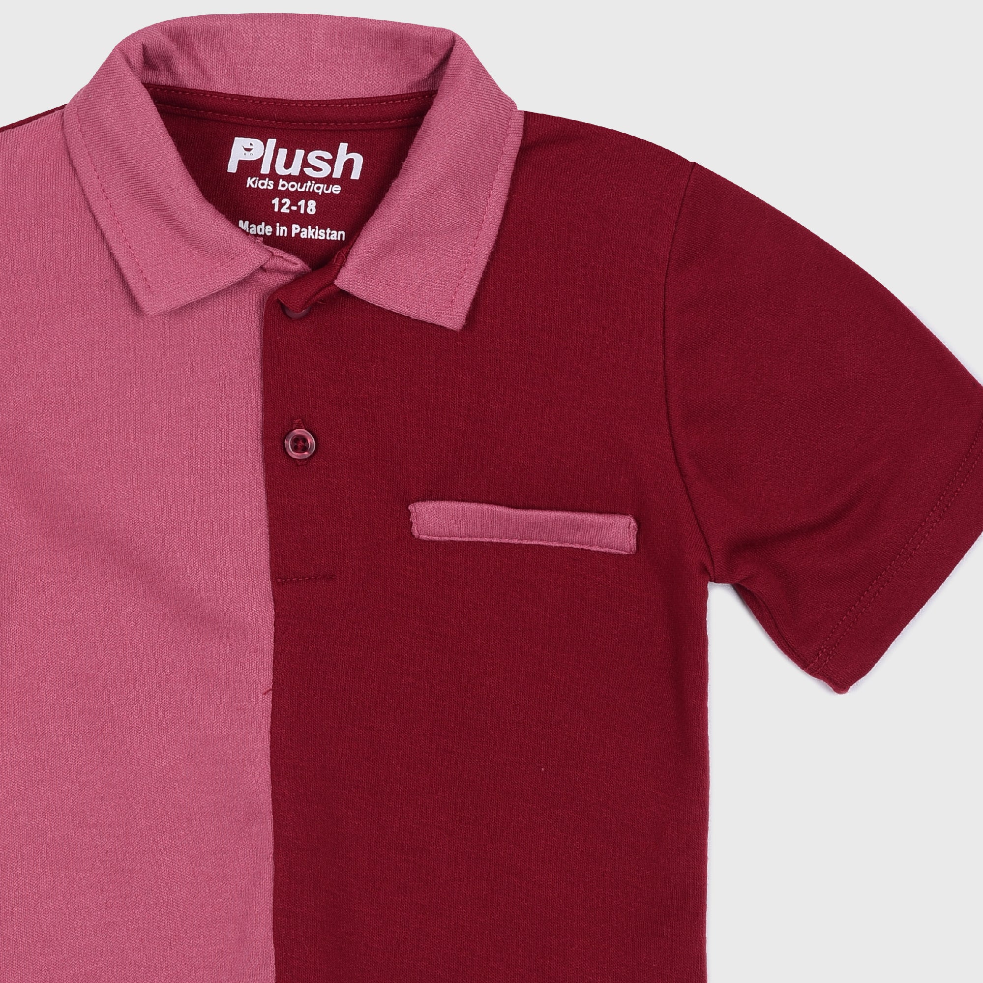 Plush-Baby Plaid Polo Shirt & Shorts-Red-Pink