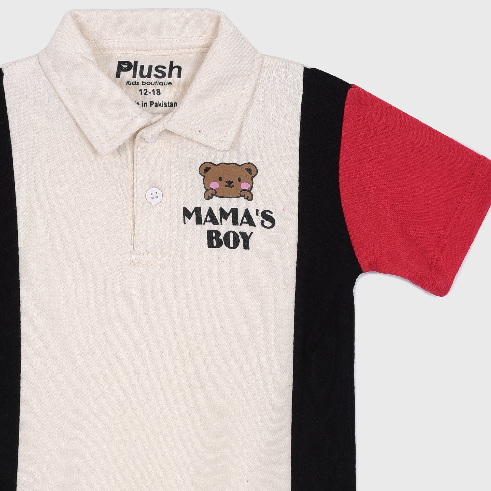 Plush-Baby Plaid Polo Shirt & Shorts-Black/Red/White