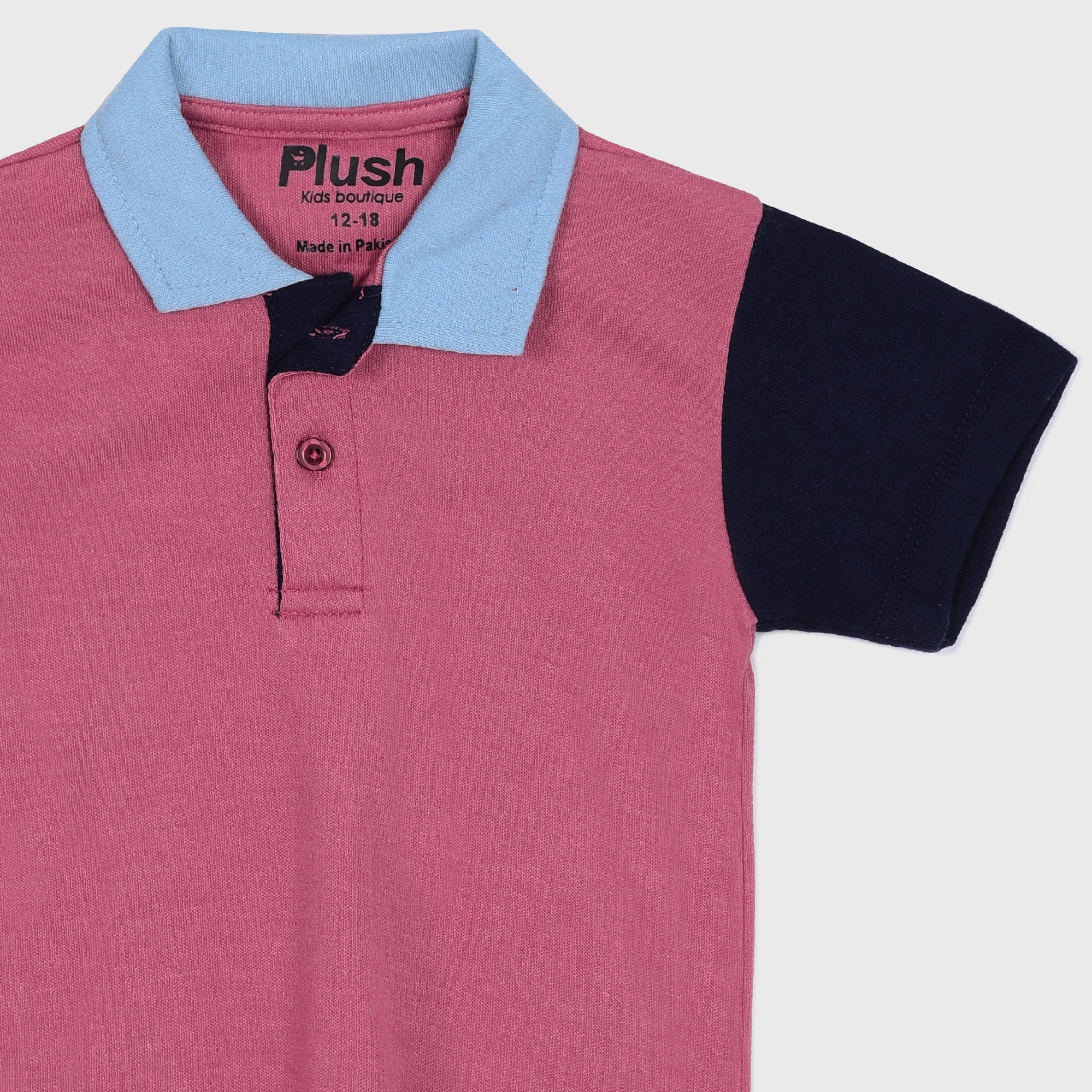 Plush-Baby Plaid Polo Shirt & Shorts-Pink-Blue