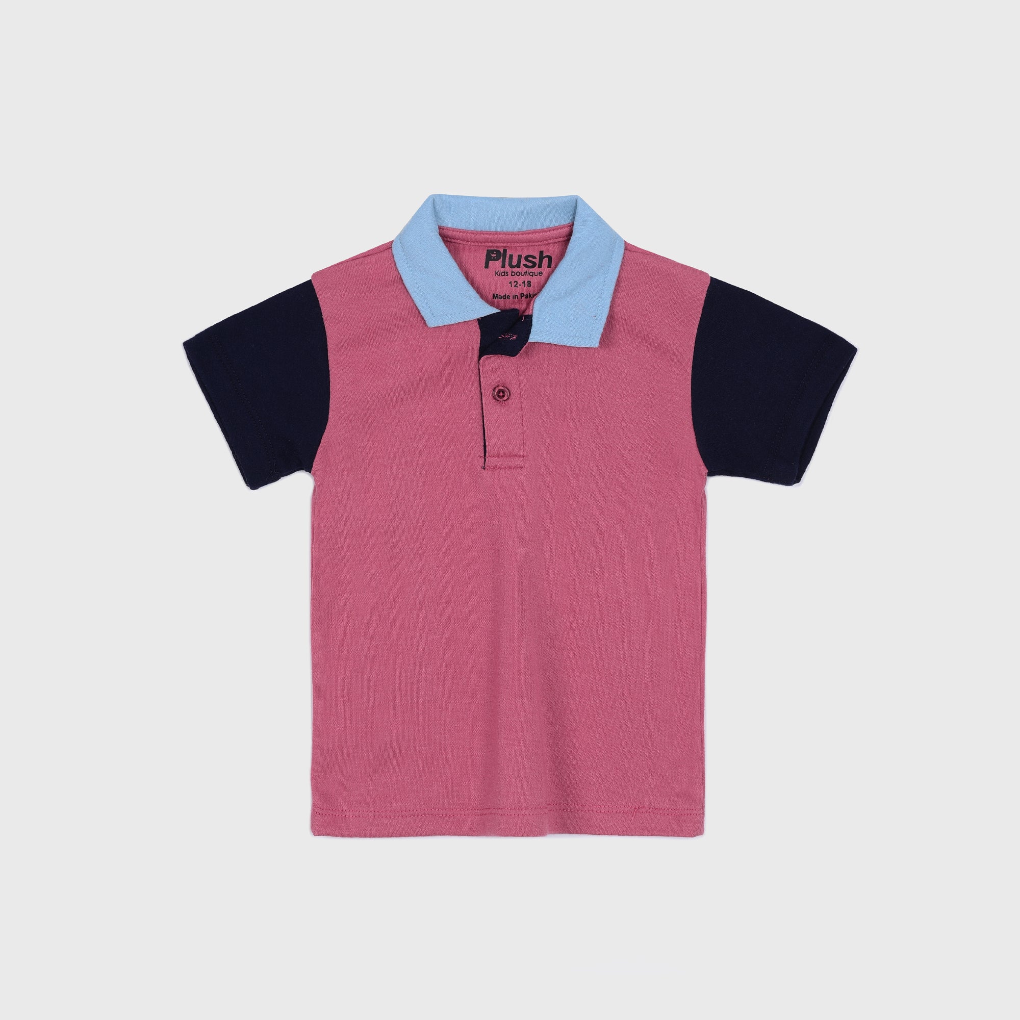 Plush-Baby Plaid Polo Shirt & Shorts-Pink-Blue