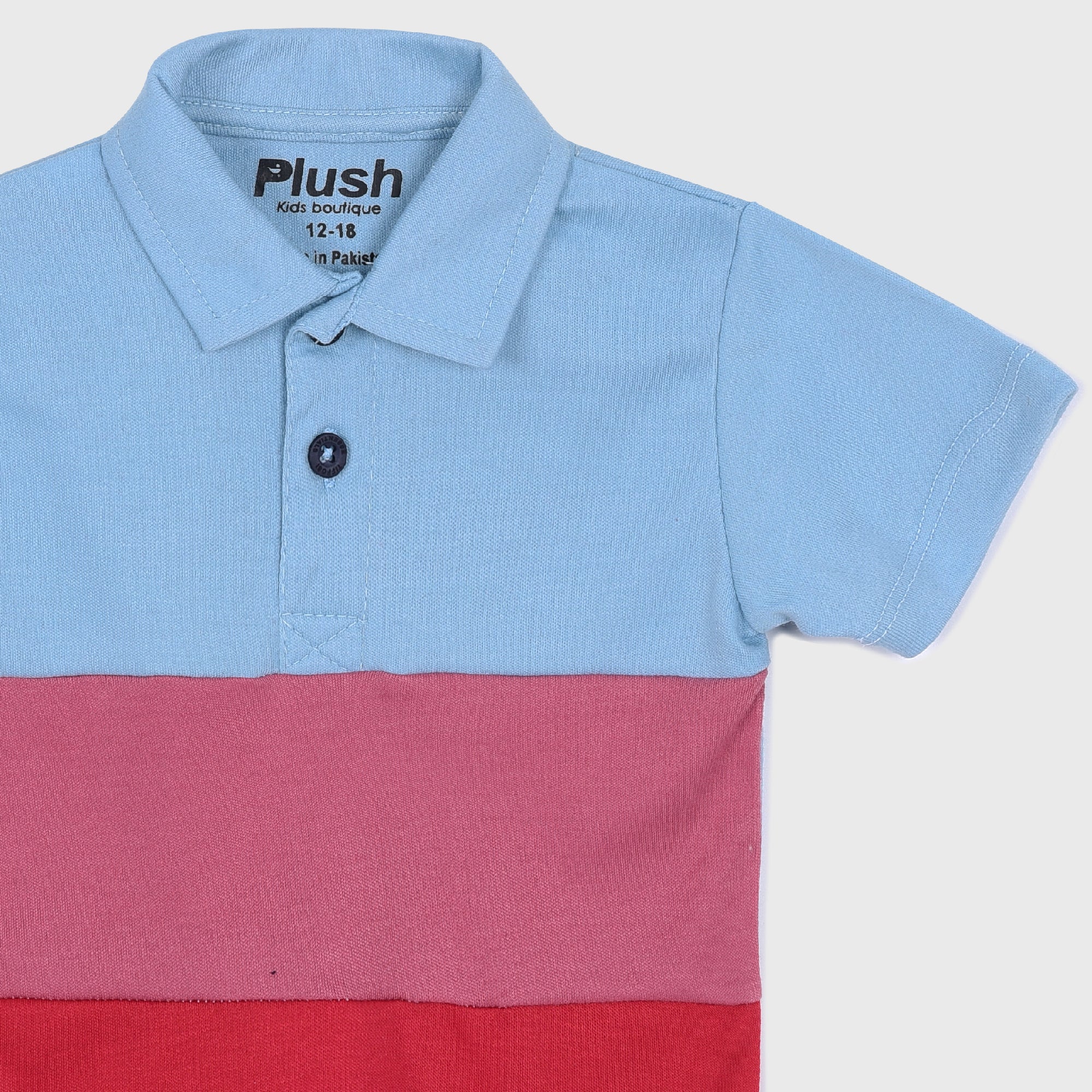 Plush-Baby Plaid Polo Shirt & Shorts-Red-Blue