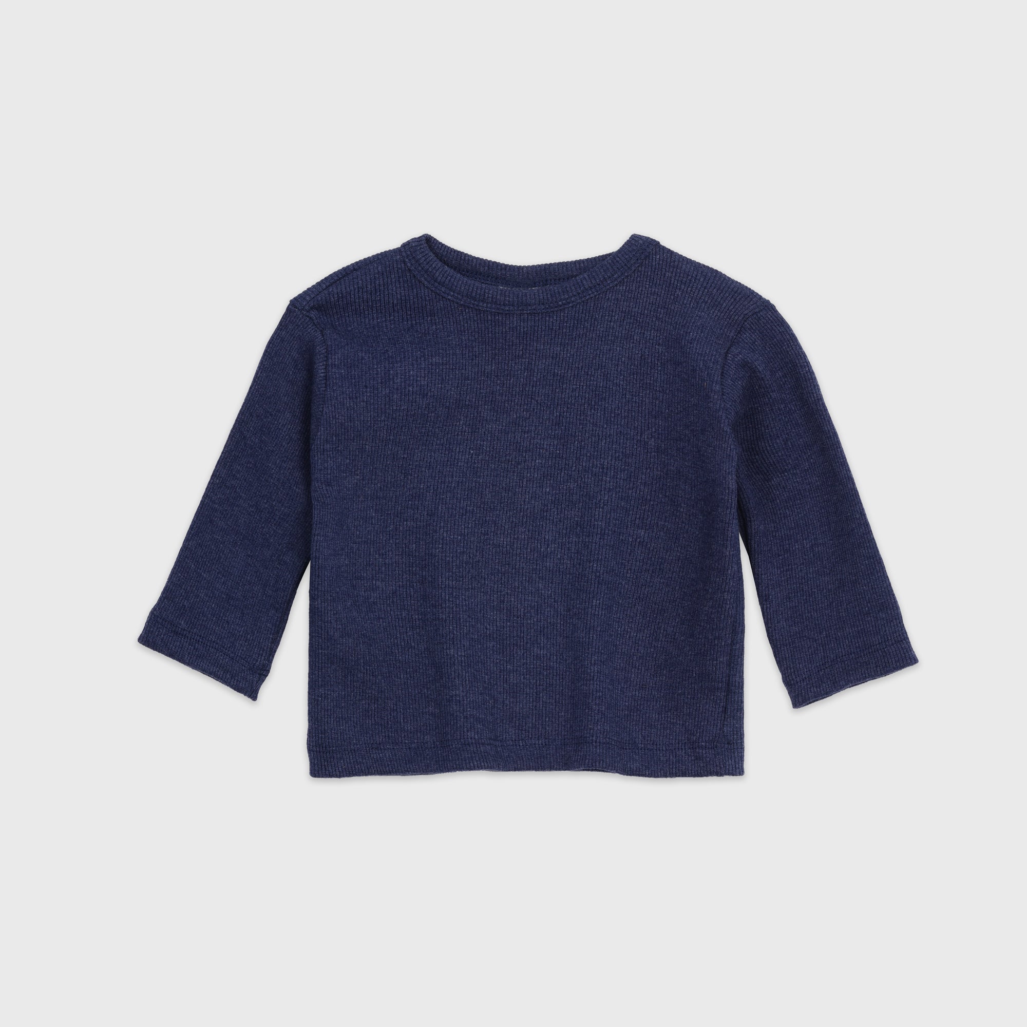 Plush Round Neck Style Ribbed Knit Sweat Set-Dark Blue