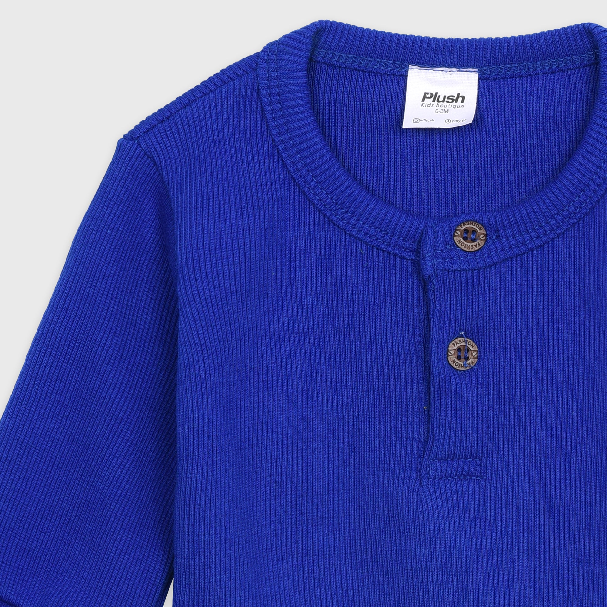 Plush Round Neck Style Ribbed Knit Basic Set - Royal Blue