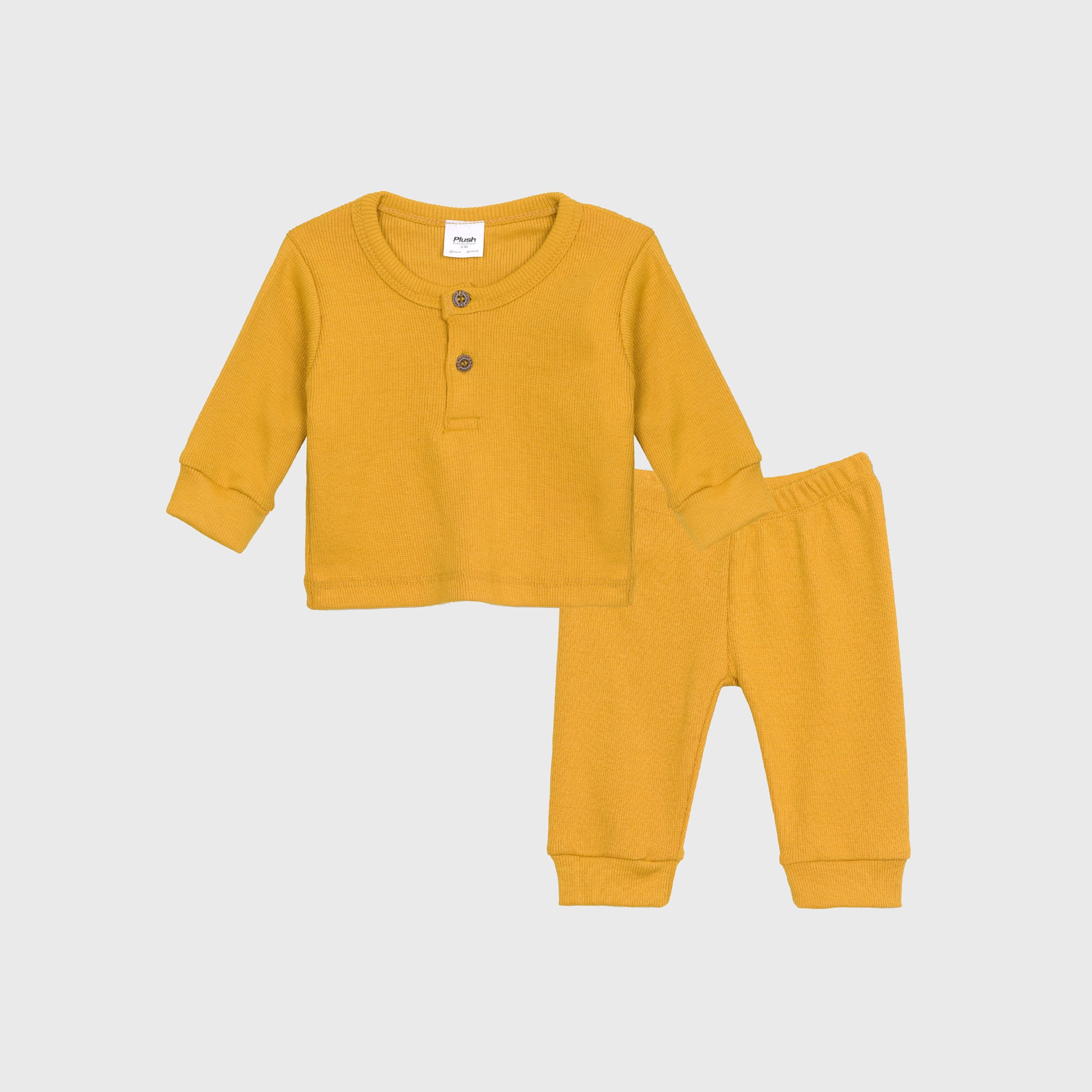 Plush Round Neck Style Ribbed Knit Basic Set - Yellow