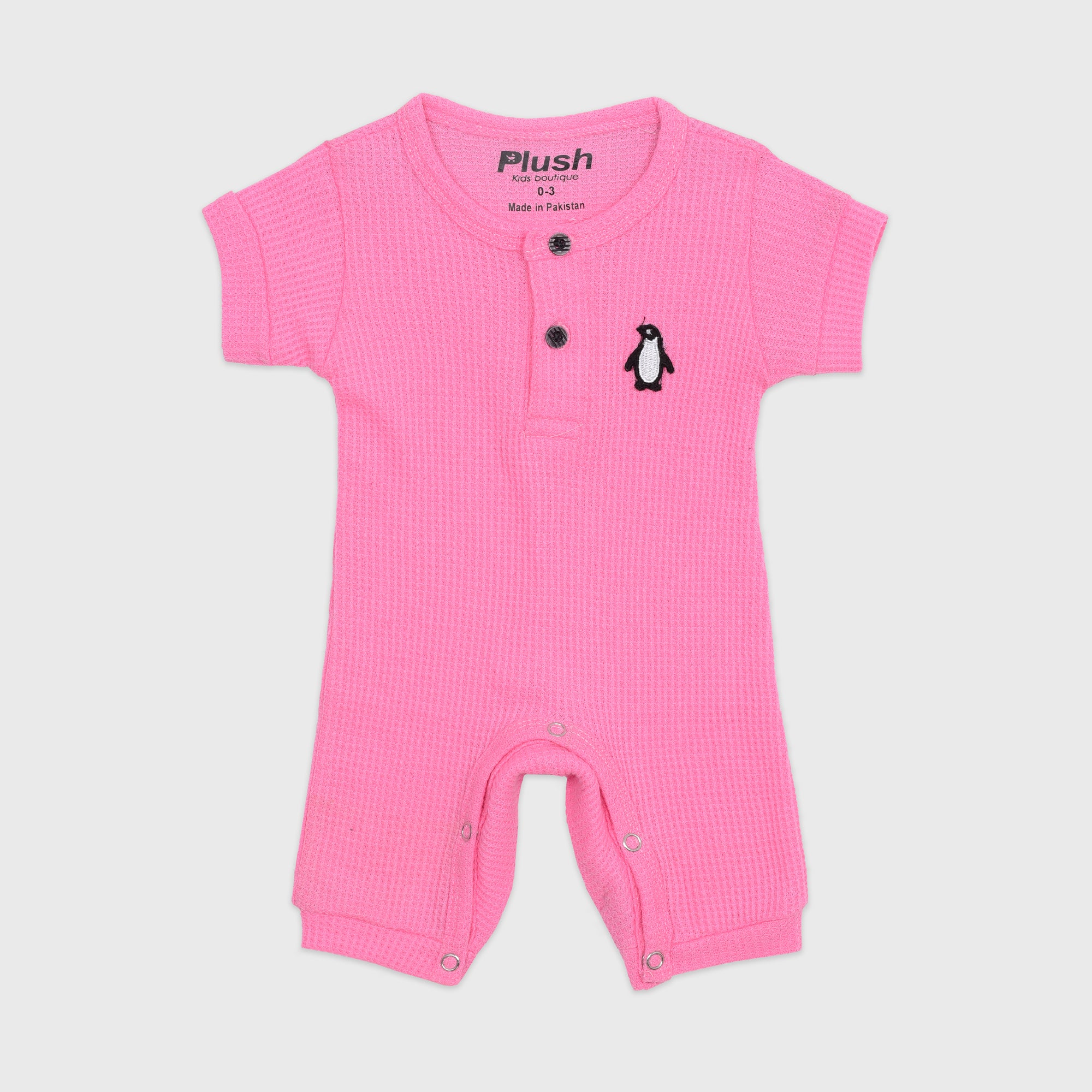 Plush-Half Sleeve Waffle Textured Basic Jumpsuit-Pink