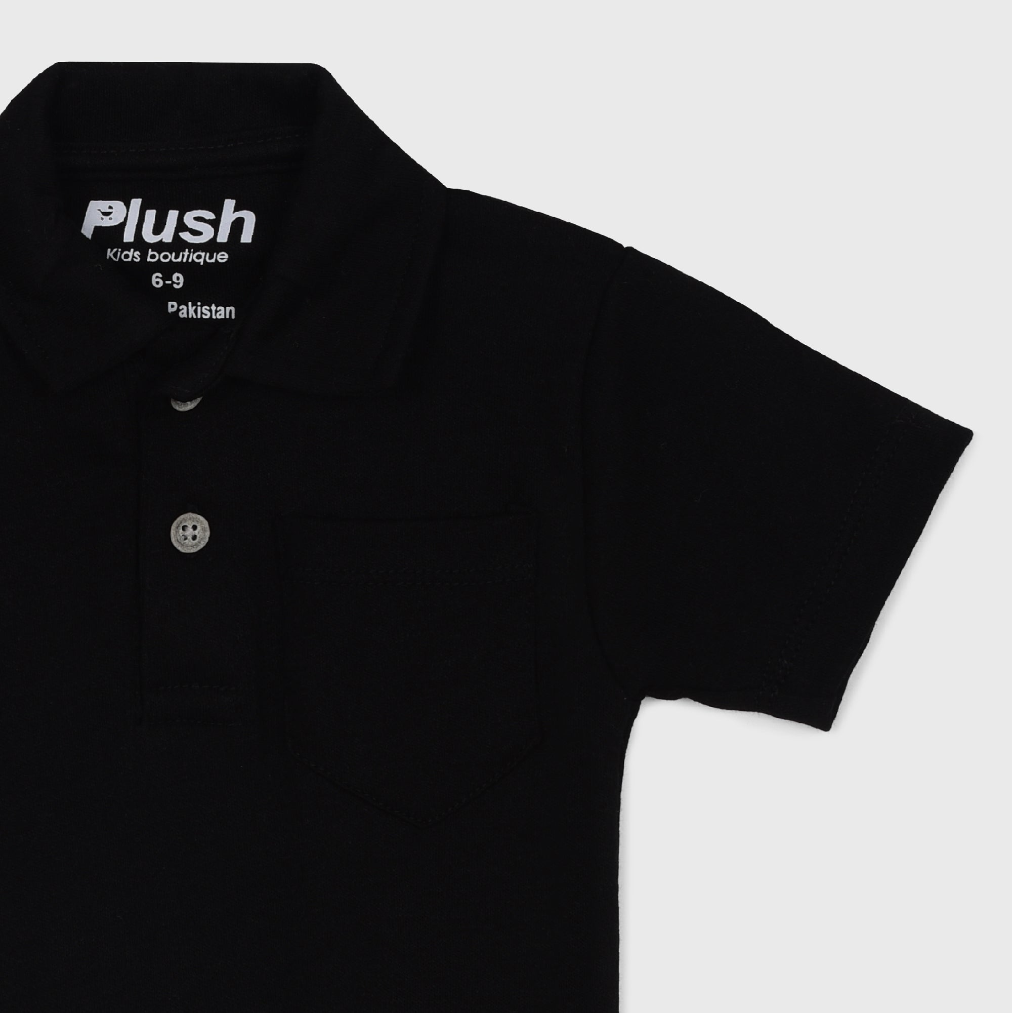 Plush-Baby Plaid Polo Shirt & Shorts-Black