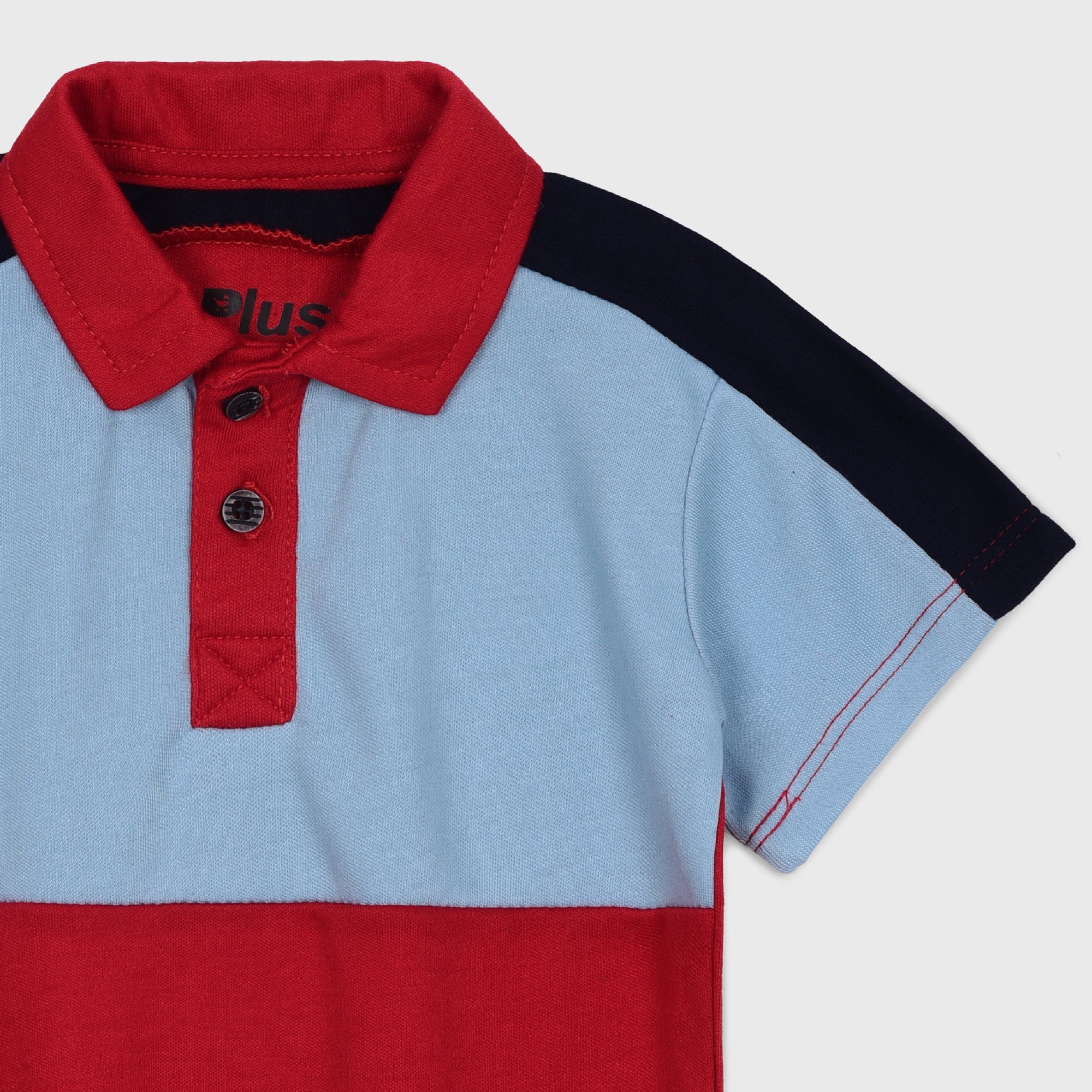 Plush-Baby Plaid Polo Shirt & Shorts-Red-Blue