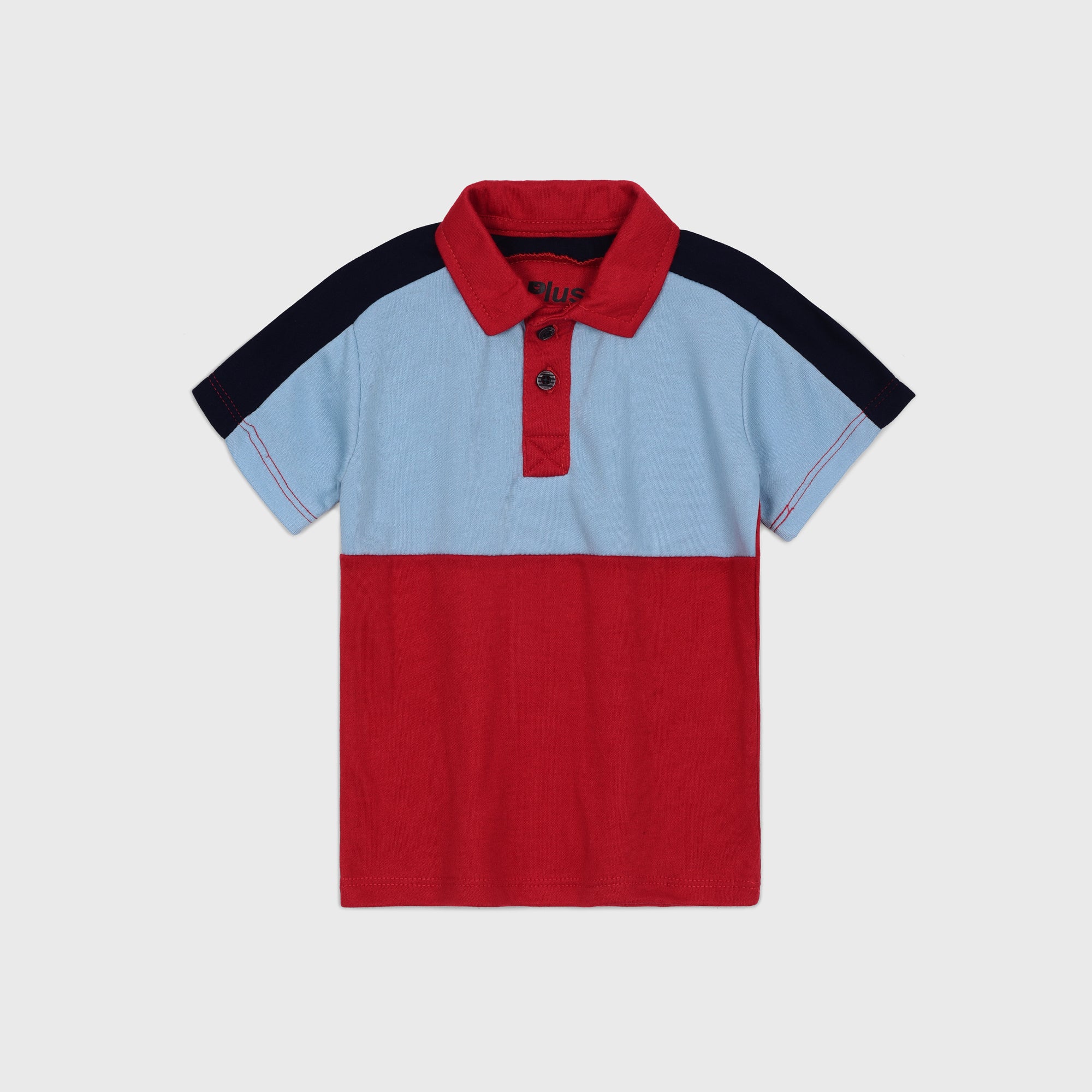 Plush-Baby Plaid Polo Shirt & Shorts-Red-Blue