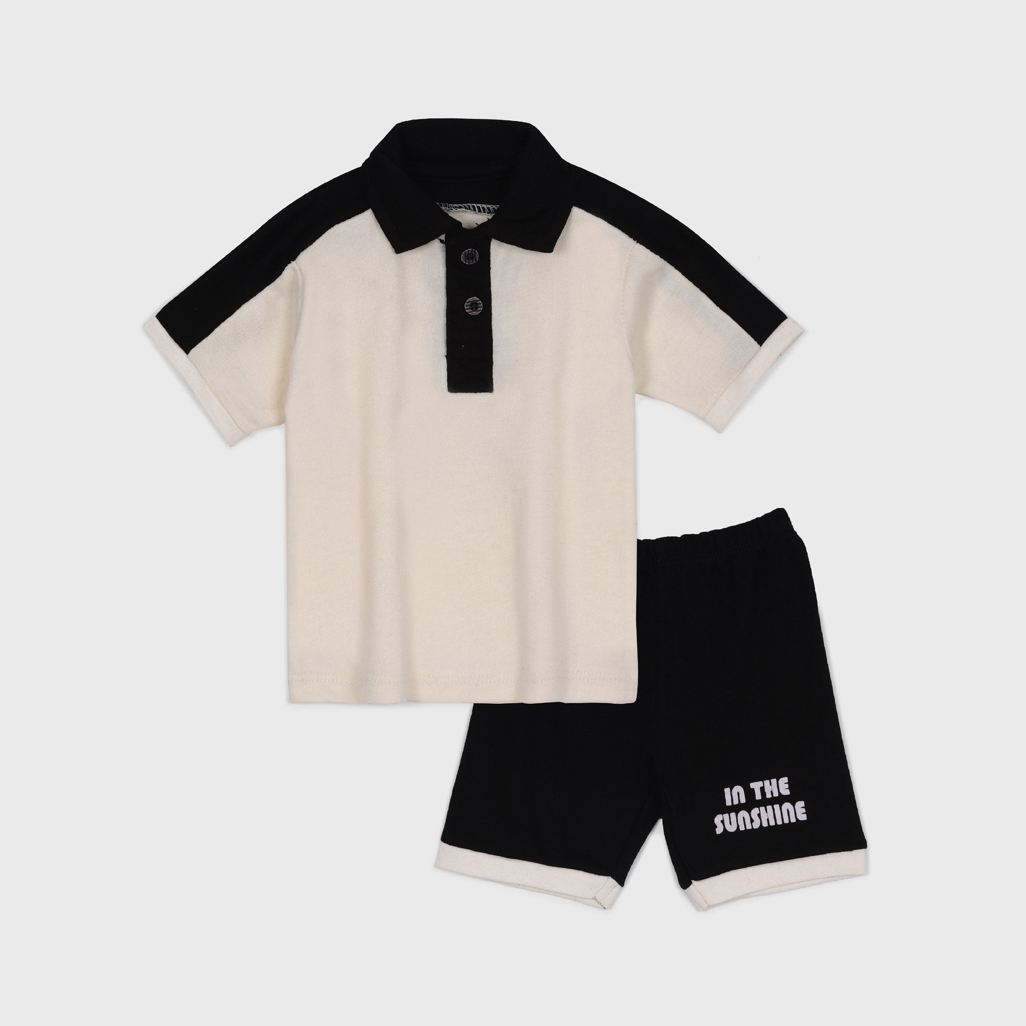 Plush-Baby Plaid Polo Shirt & Shorts-White