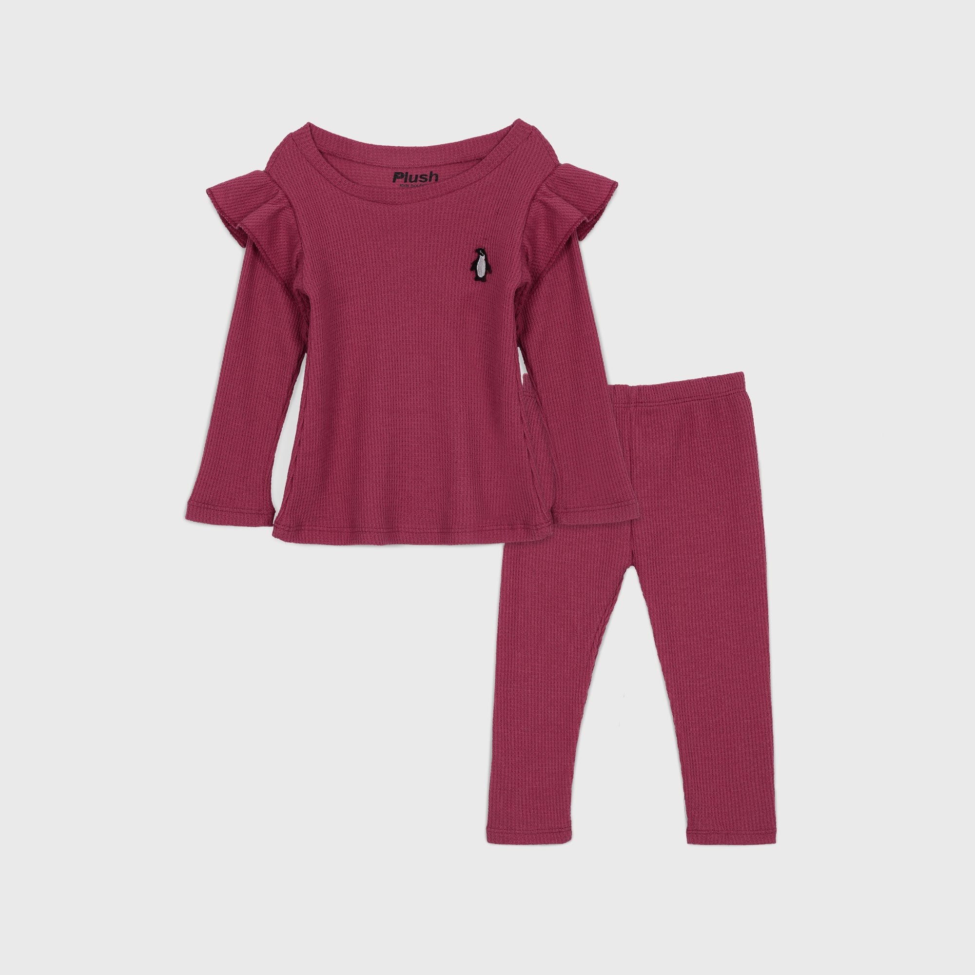 Plush-Waffle Textured Girls Frill PJ sets - Muave