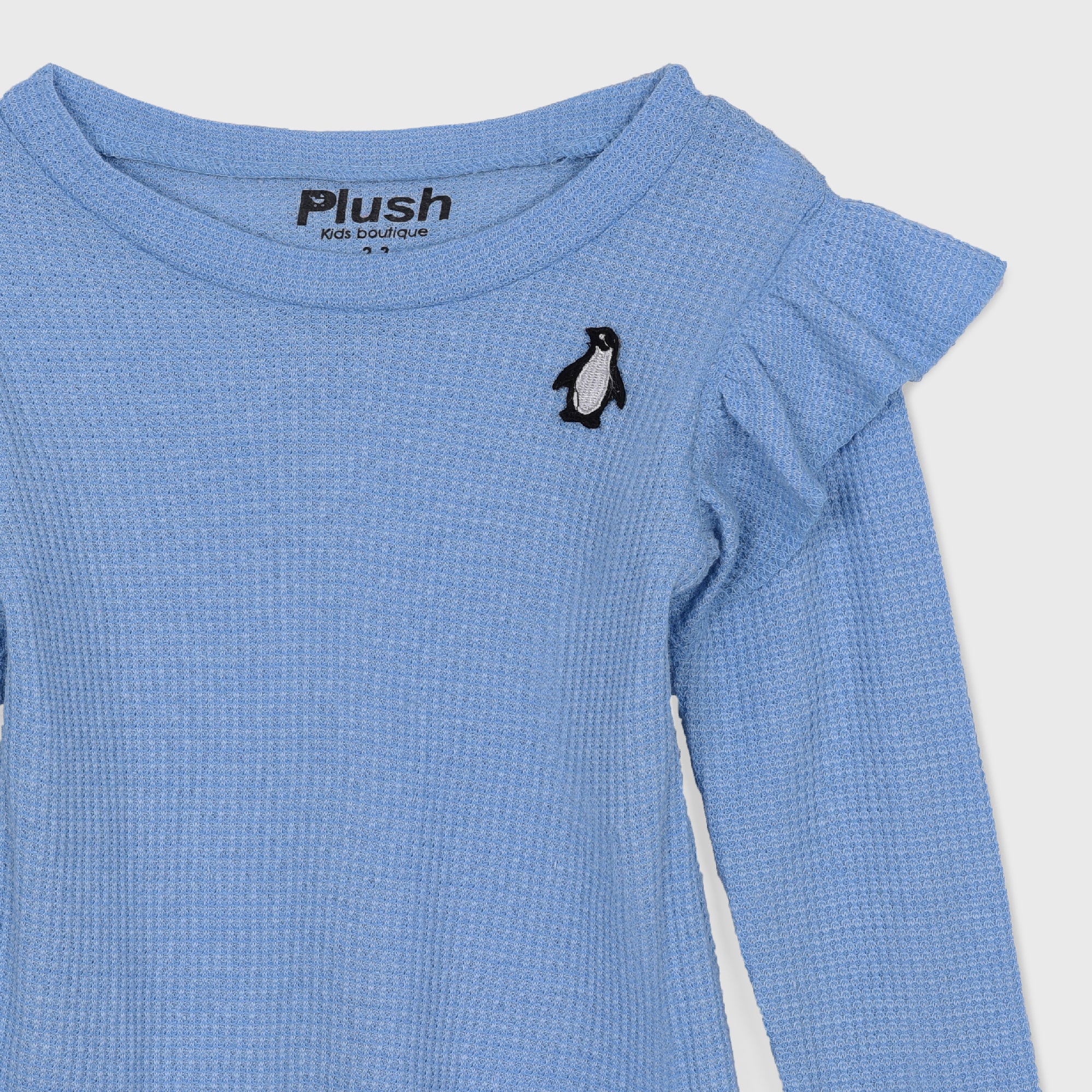 Plush-Waffle Textured Girls Frill PJ sets - Sky Blue