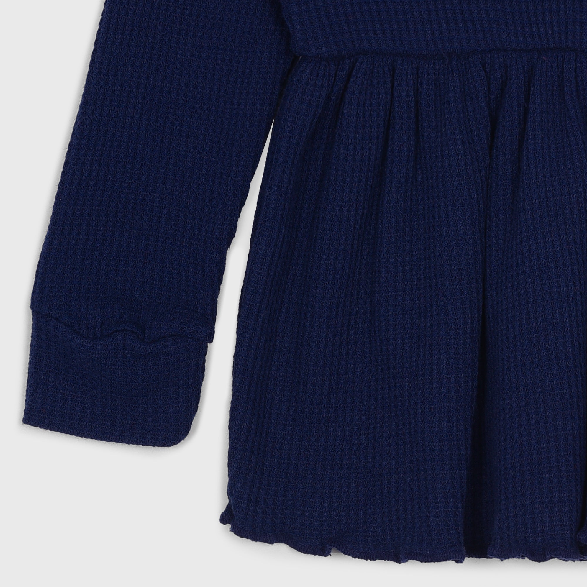 Plush-Waffle Textured Girls Frock Set- Navy