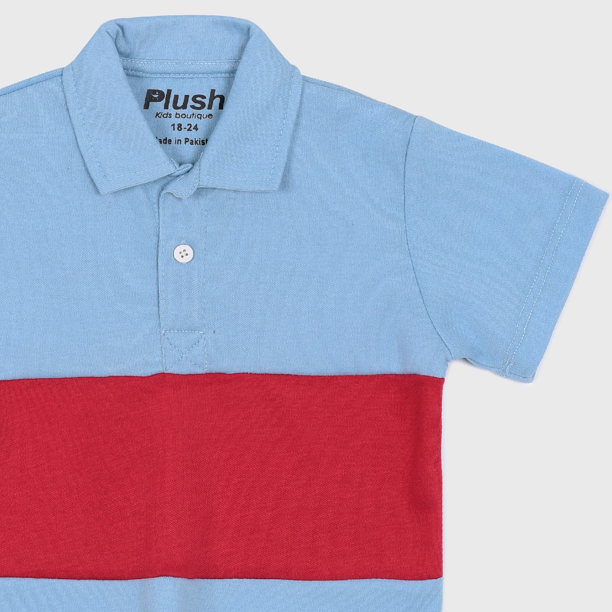 Plush-Baby Plaid Polo Shirt & Shorts-Red-Blue